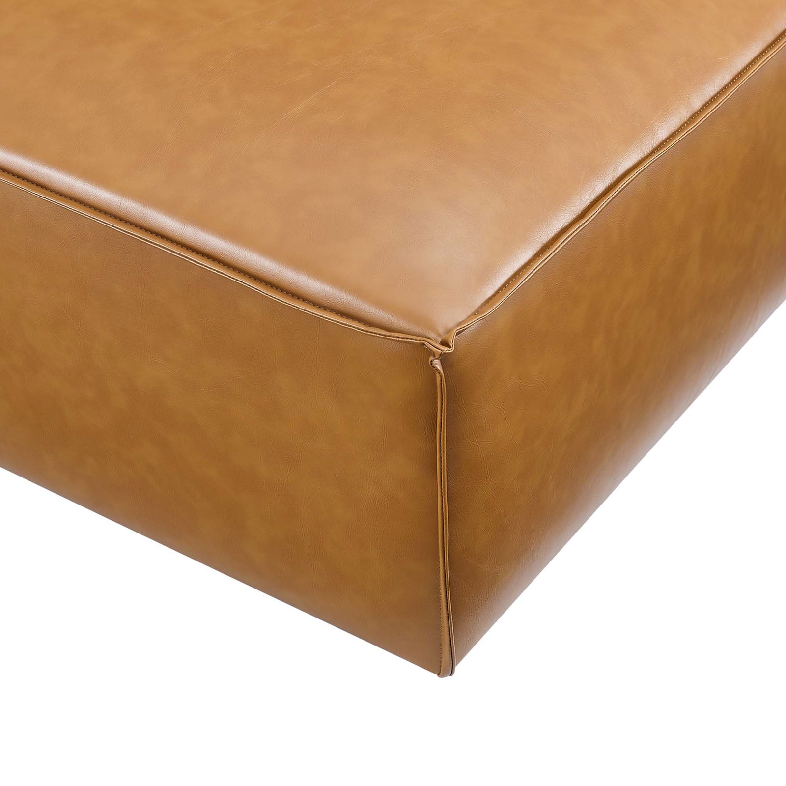 French-piped vegan leather corner with smooth upholstery and crisp, modern tailoring || EEI-4496-TAN || detail_studio