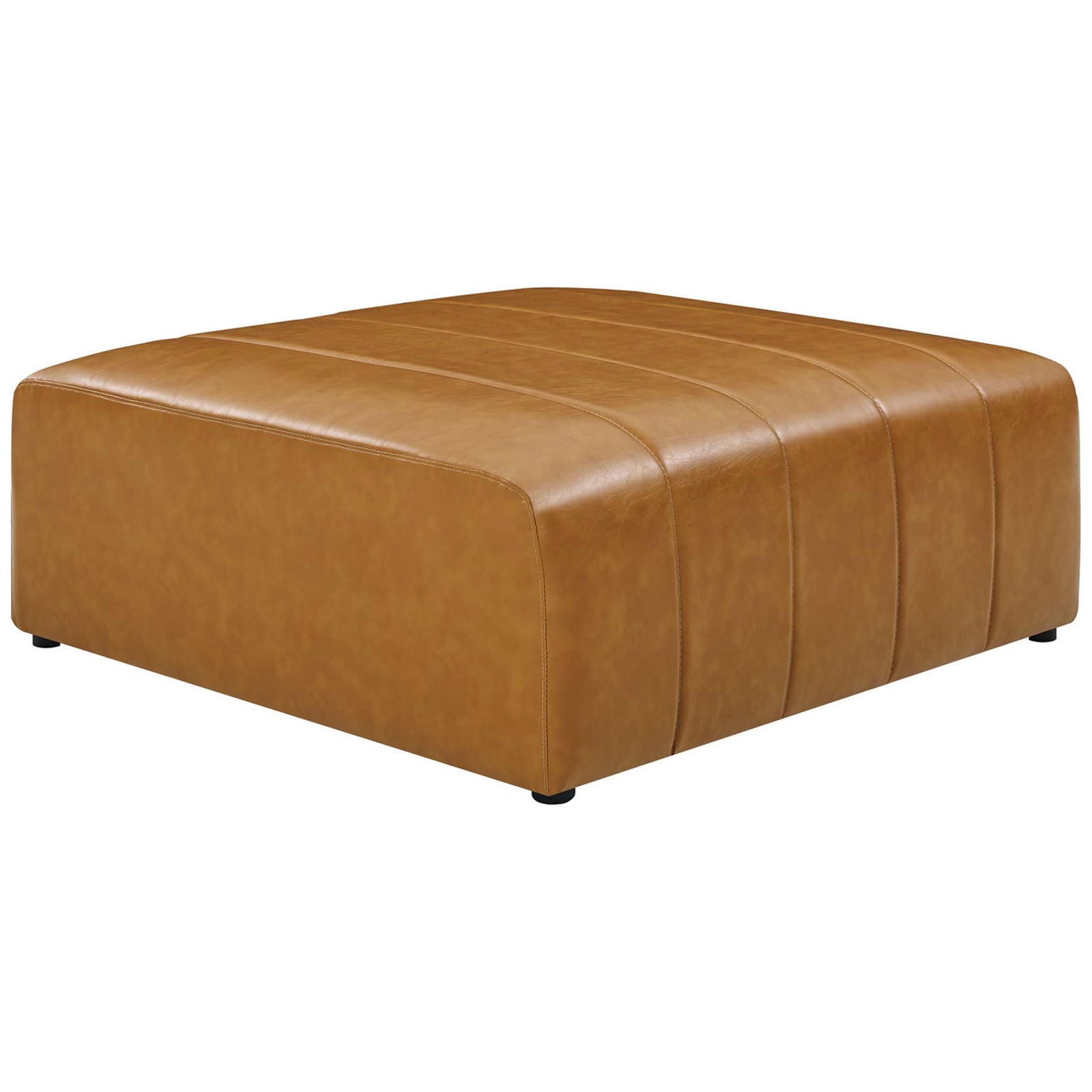 Tan vegan leather Bartlett ottoman designed to pair with the sectional for chaise style lounging || EEI-4517-TAN || front_angle_partial_studio