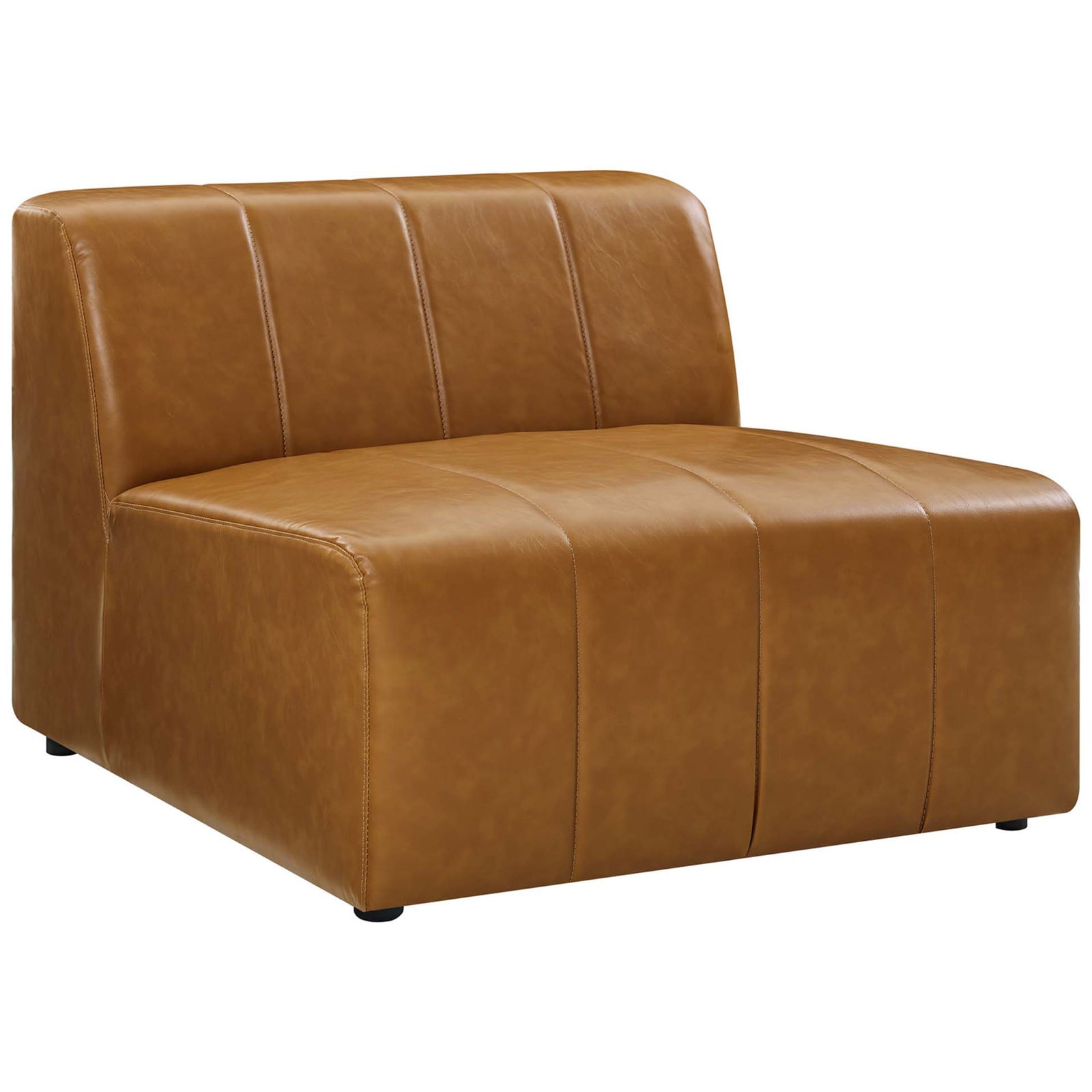 Tan Bartlett armless modular chair with wide cushioned seat and vertical channel tufting || EEI-4519-TAN || front_angle_partial_studio