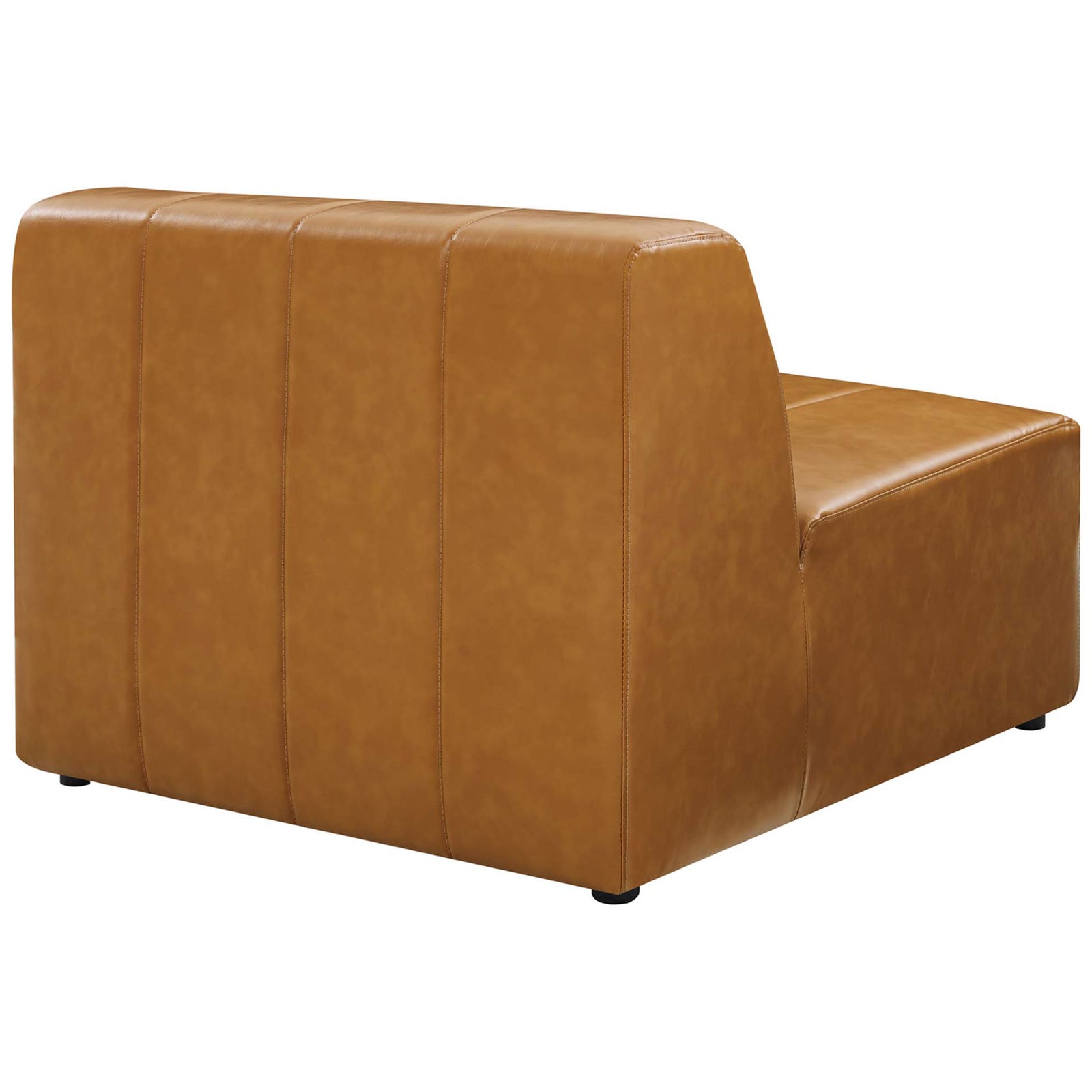 Tan vegan leather armless module showing clean-lined back panel with channel stitching || EEI-4536-TAN || back_angle_partial_studio