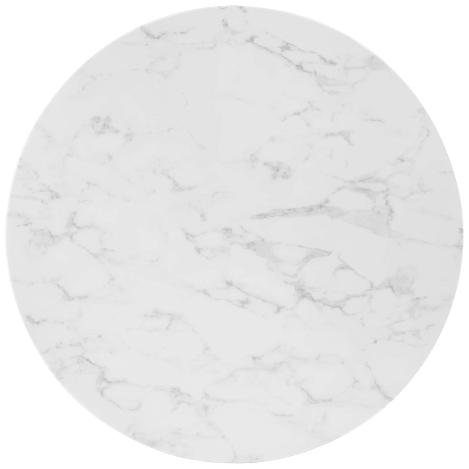 White faux marble tabletop with soft gray veining and rounded edge profile || EEI-4549-GLD-WHI || top_studio