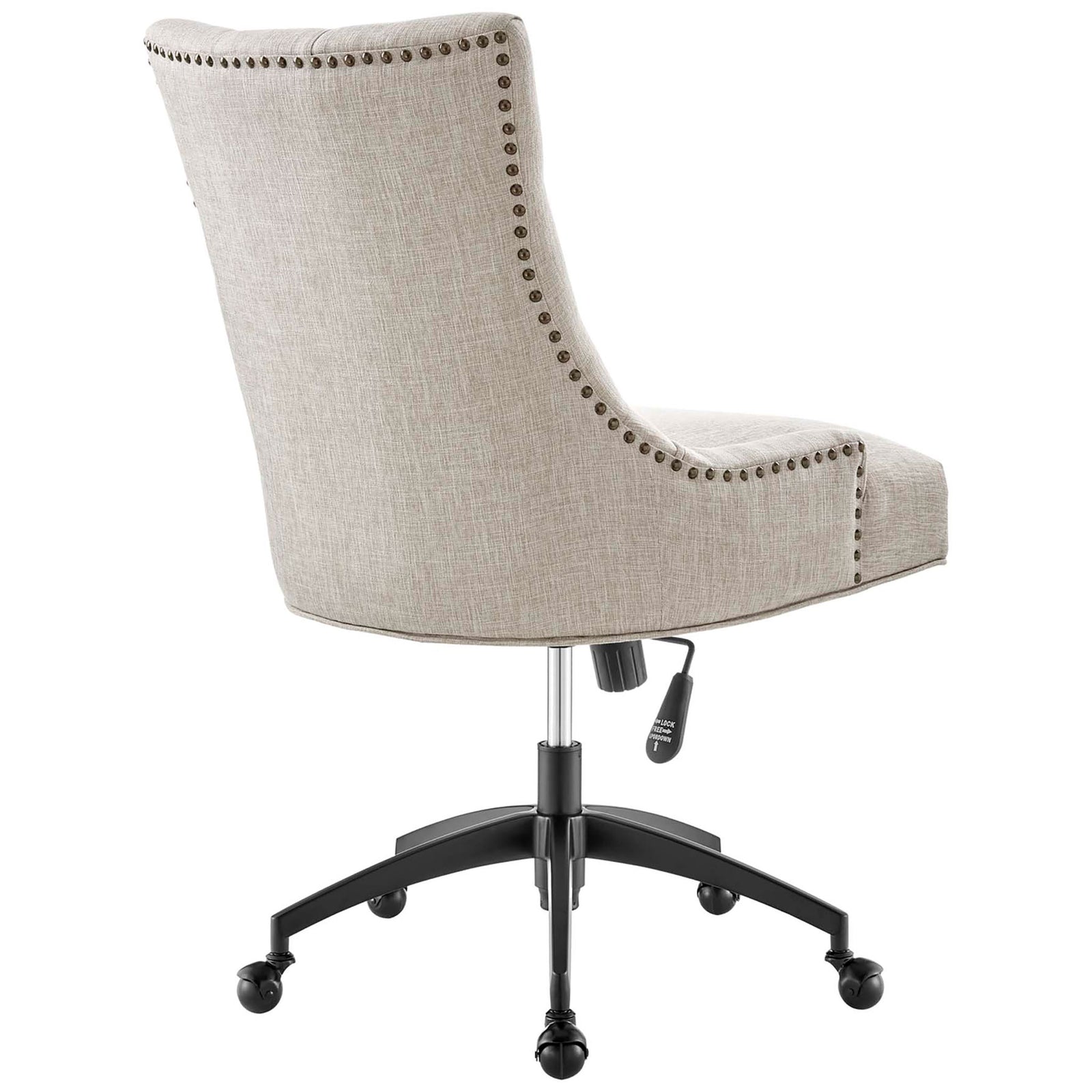 Beige office chair with smooth upholstered back and decorative nailhead trim border || EEI-4572-BLK-BEI || back_studio