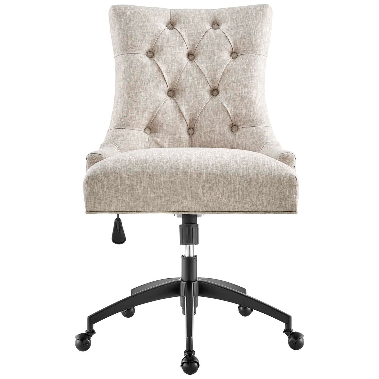 Classic tufted beige office chair with cushioned seat, high back, and black swivel base || EEI-4572-BLK-BEI || front_studio