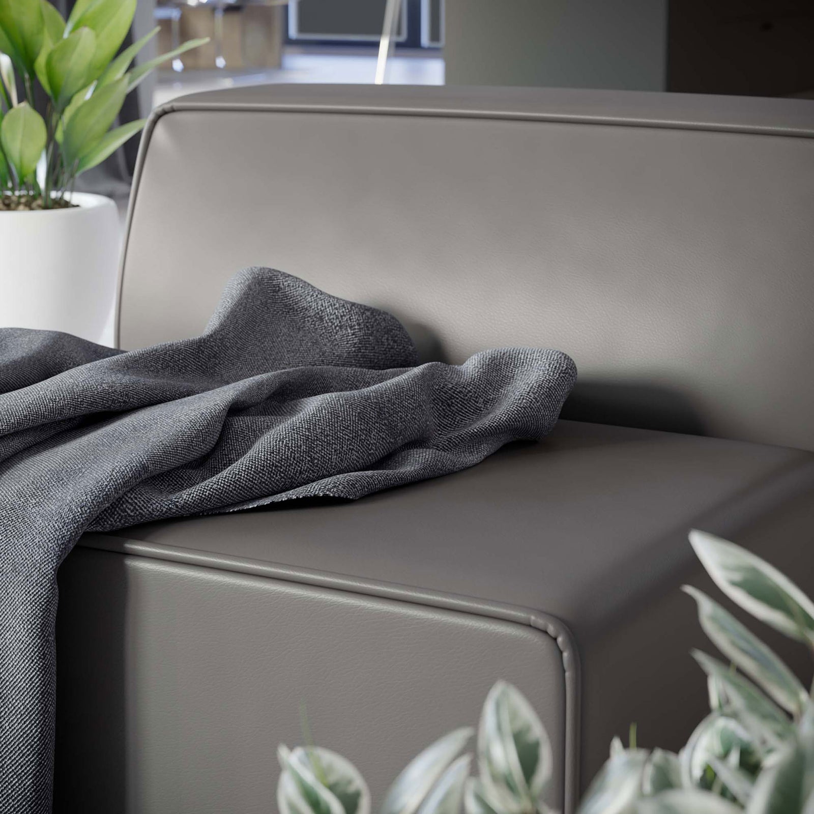 Supple vegan leather and refined piping add a tailored touch to this versatile gray armless chair || EEI-4623-GRY || detail_room