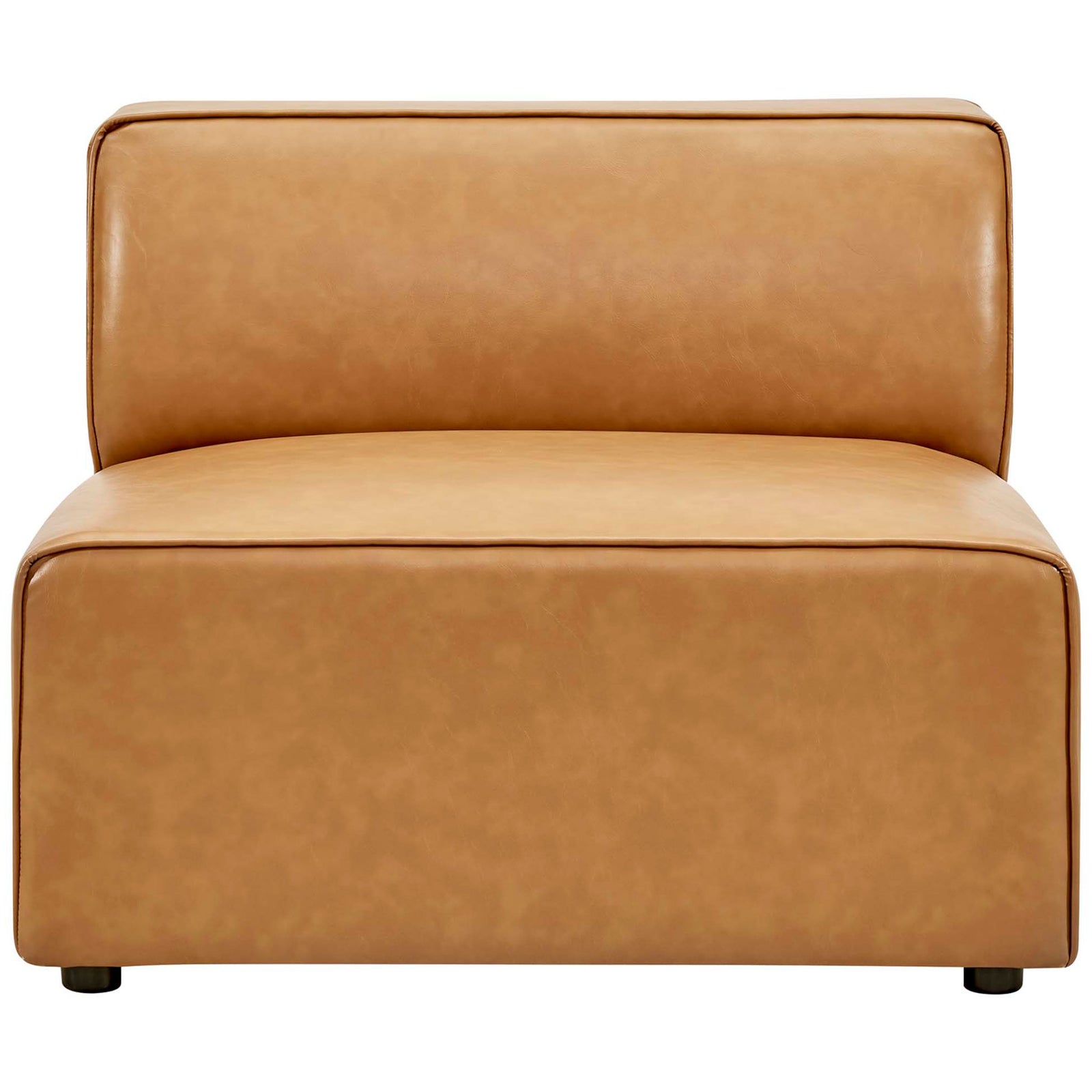 Inviting wide seat and low-profile feet in rich tan vegan leather for modern comfort || EEI-4623-TAN || front_studio
