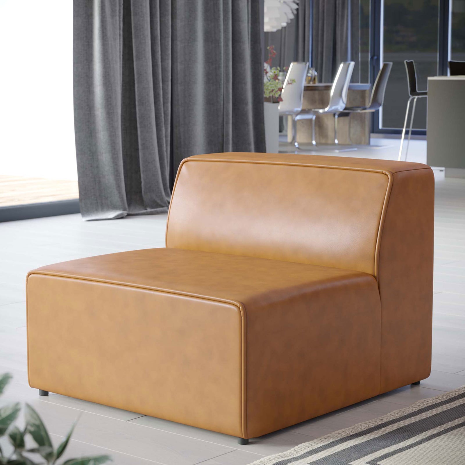 Armless lounge chair brings warm tan tone and plush comfort to your living room || EEI-4623-TAN || front_angle_room