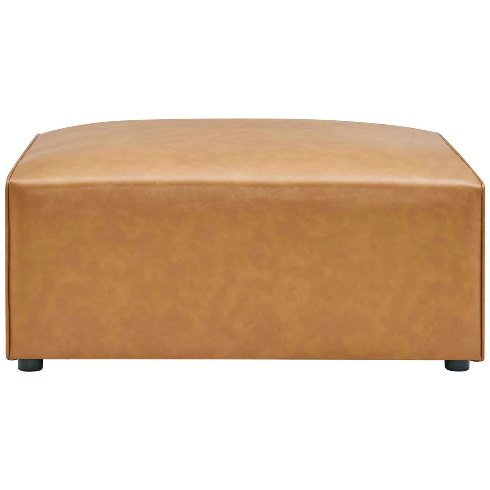 Low-profile tan vegan leather ottoman with generous cushioning and a simple modern block silhouette || EEI-4624-TAN || front_studio