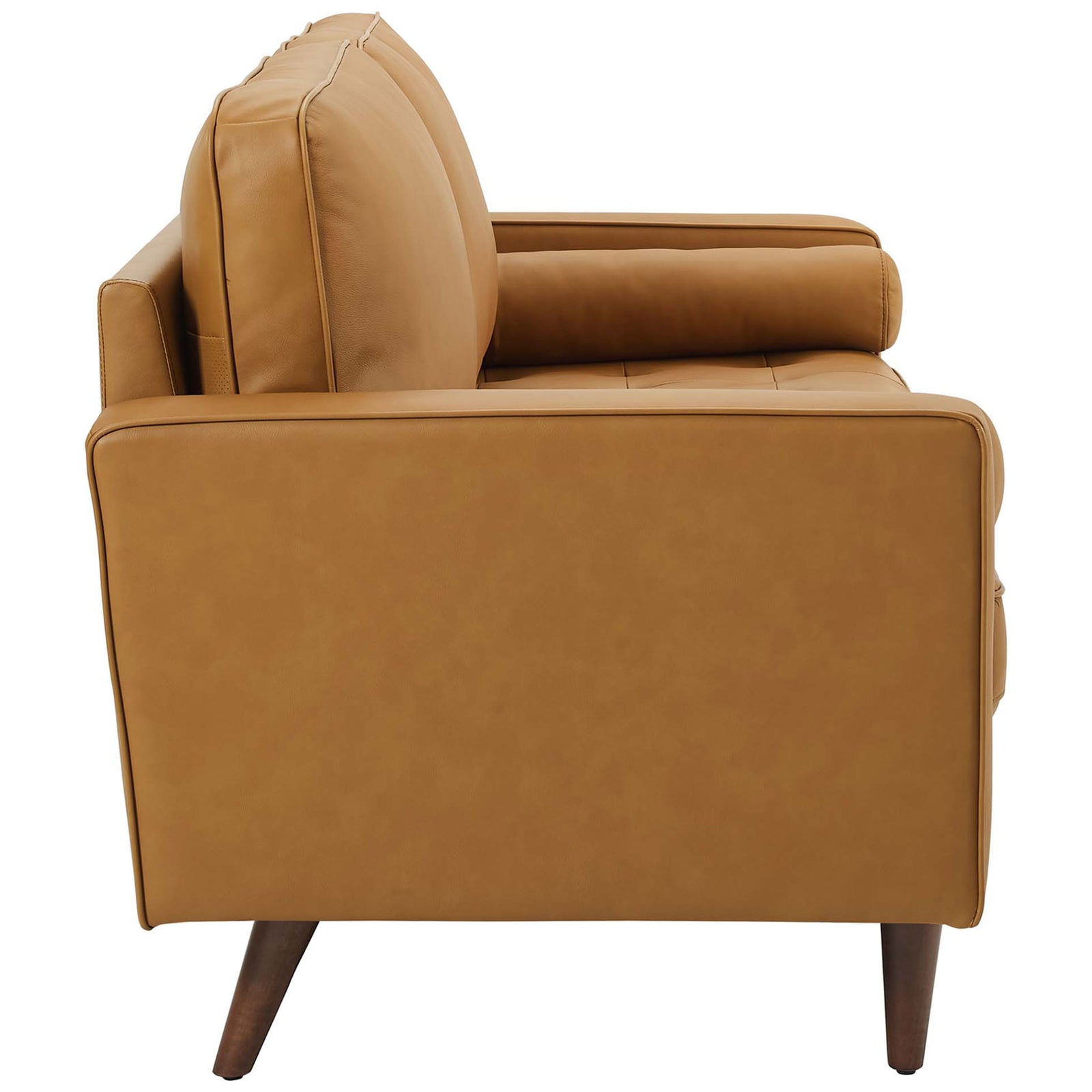 Streamlined track-arm leather sofa in tan with slim profile and tapered wood legs || EEI-4633-TAN || side_studio