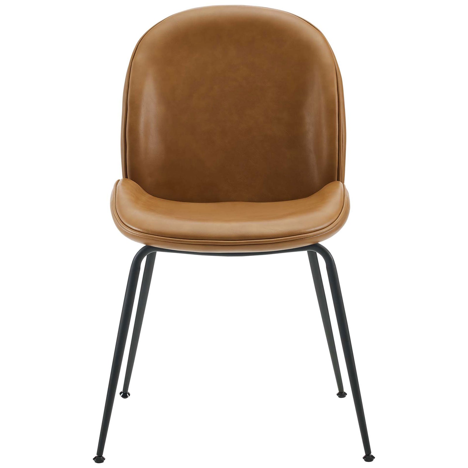 Tan vegan leather Scoop dining chair with cushioned seat and arched supportive back || EEI-4636-TAN || front_studio