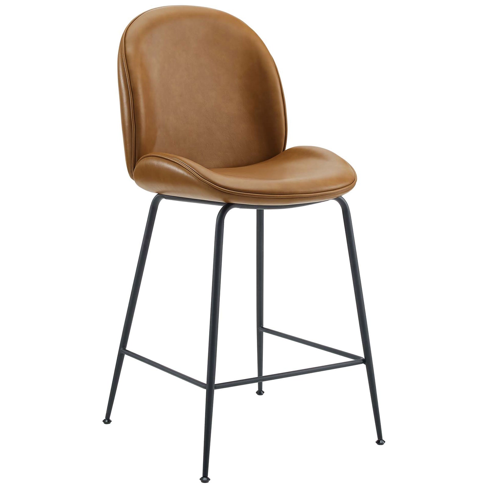 Smooth tan upholstery and slim black legs lend a clean, modern look to this counter stool || EEI-4638-TAN || front_angle_studio
