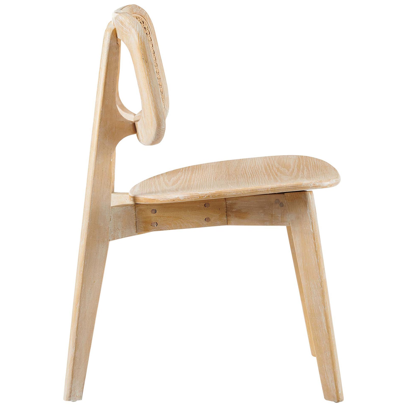 Slim-profile wood dining chair highlighting the contoured seat and angled backrest design || EEI-4645-GRY || side_studio