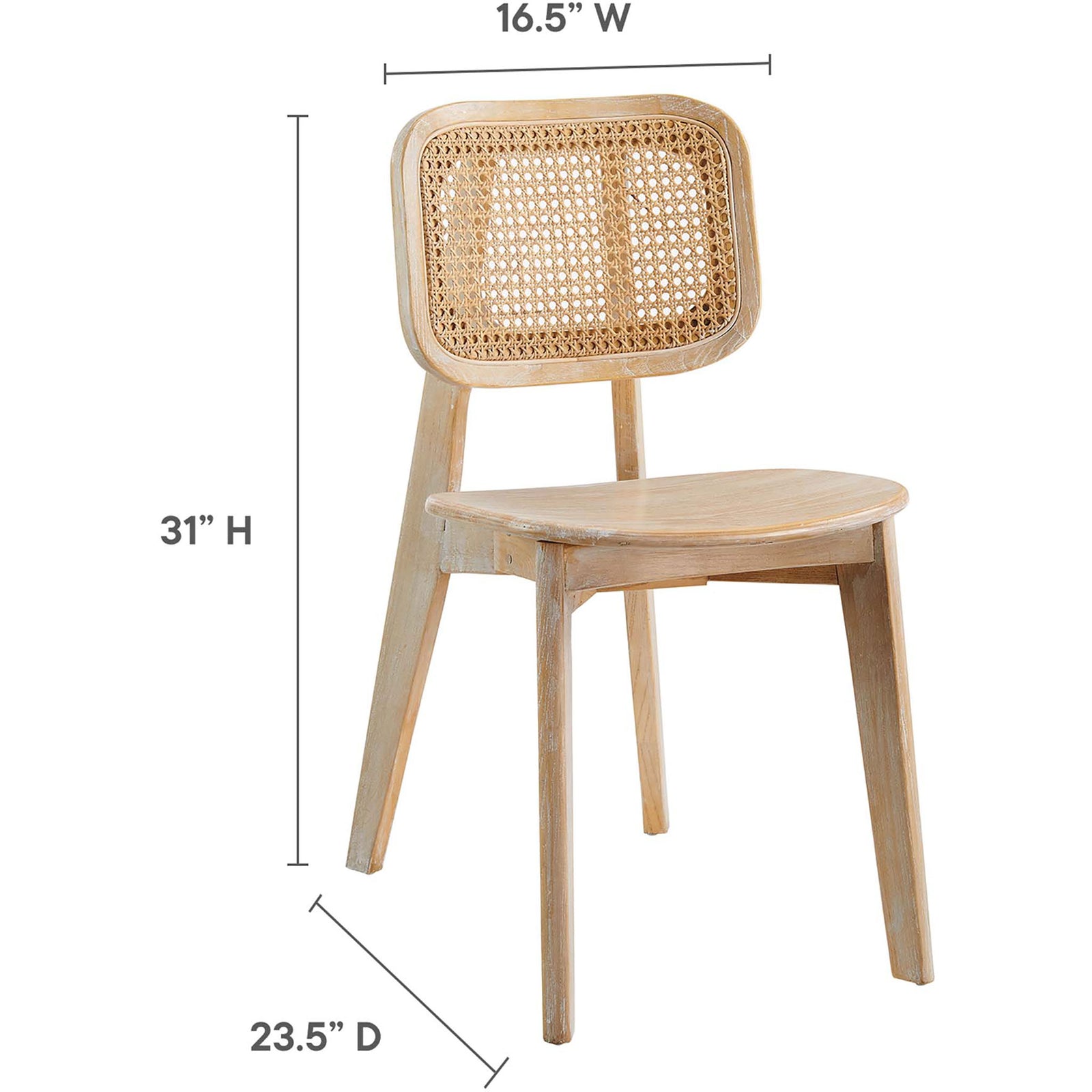Wood dining chair with illustrated dimensions for height, depth, and width || EEI-4645-GRY || dimension_studio