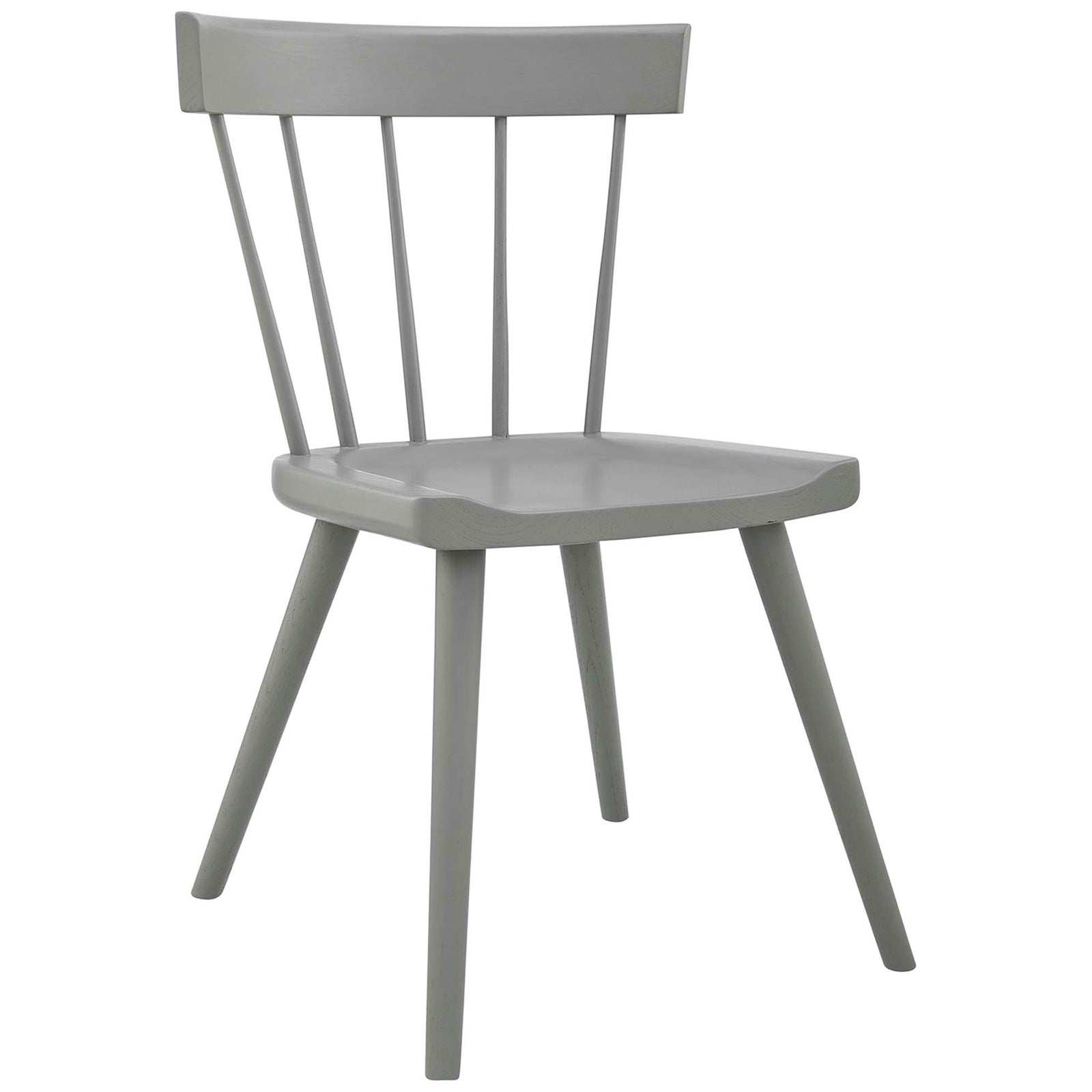 Light gray wood dining chair with slim spindles and splayed legs for a modern farmhouse dining space. || EEI-4650-LGR || front_angle_studio