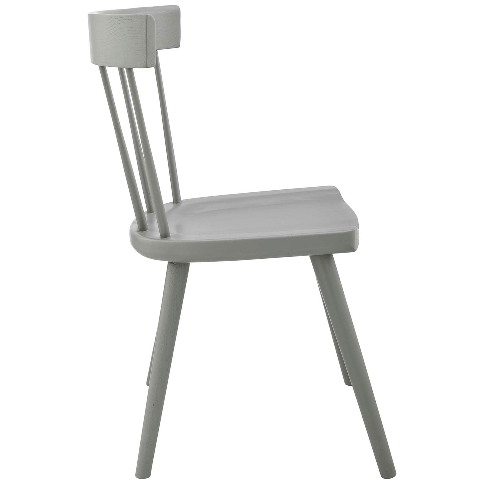Curved wood seat and gently splayed legs bring comfort and casual farmhouse charm to this light gray chair. || EEI-4650-LGR || side_studio