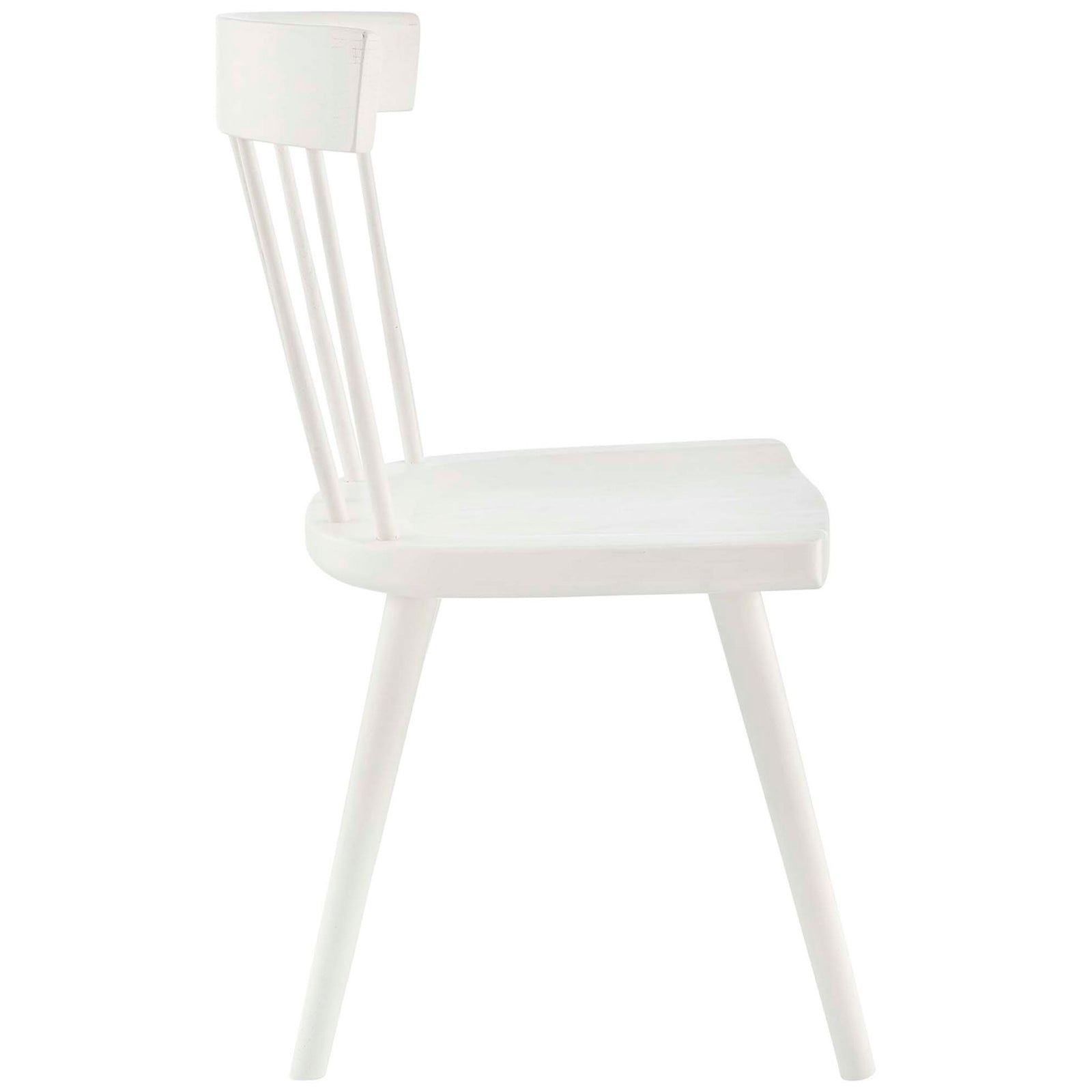 Sleek white wood side chair with sculpted seat and angled backrest supports || EEI-4650-WHI || side_studio