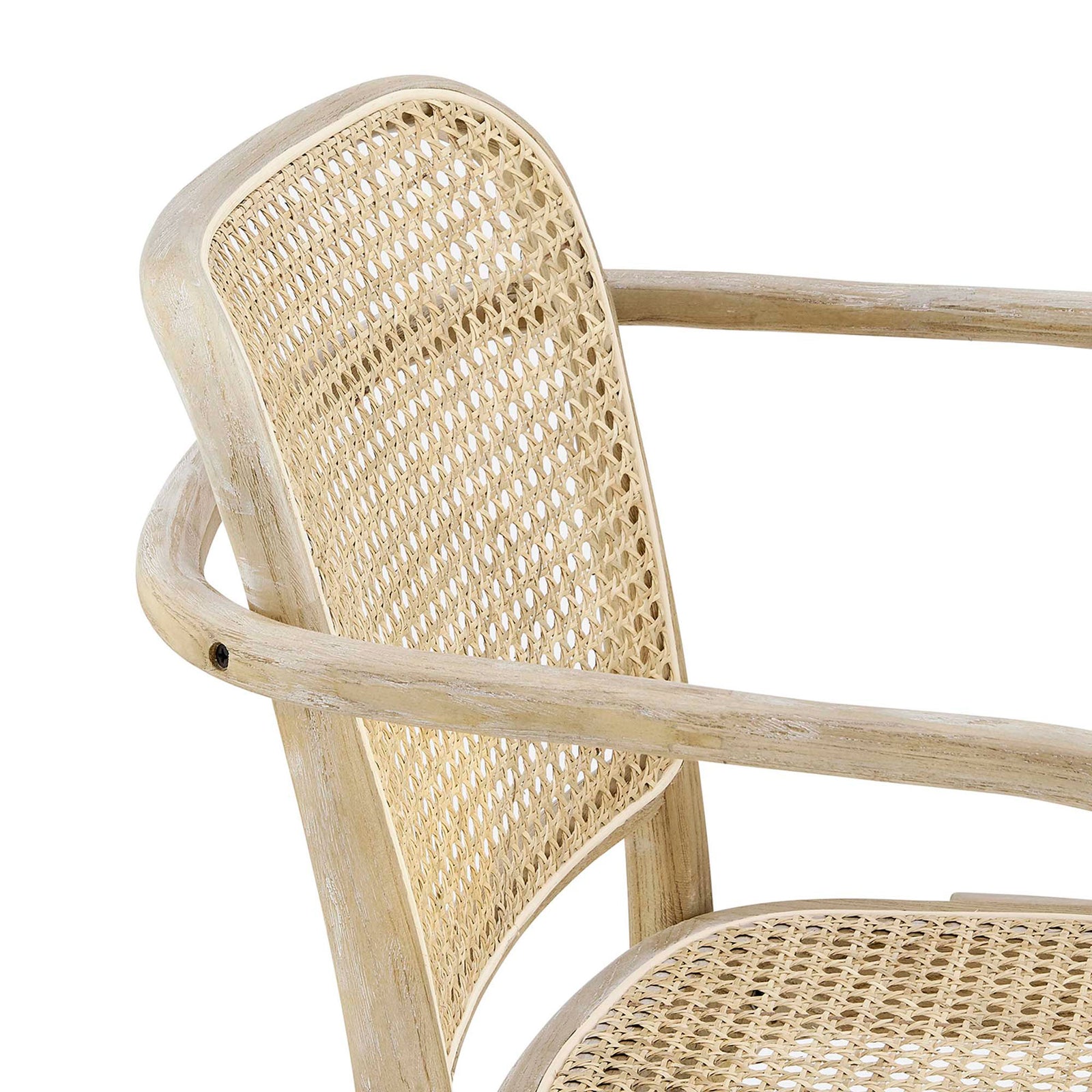 Detailed look at the cane backrest and smoothly rounded light wood frame || EEI-4651-GRY || detail_studio