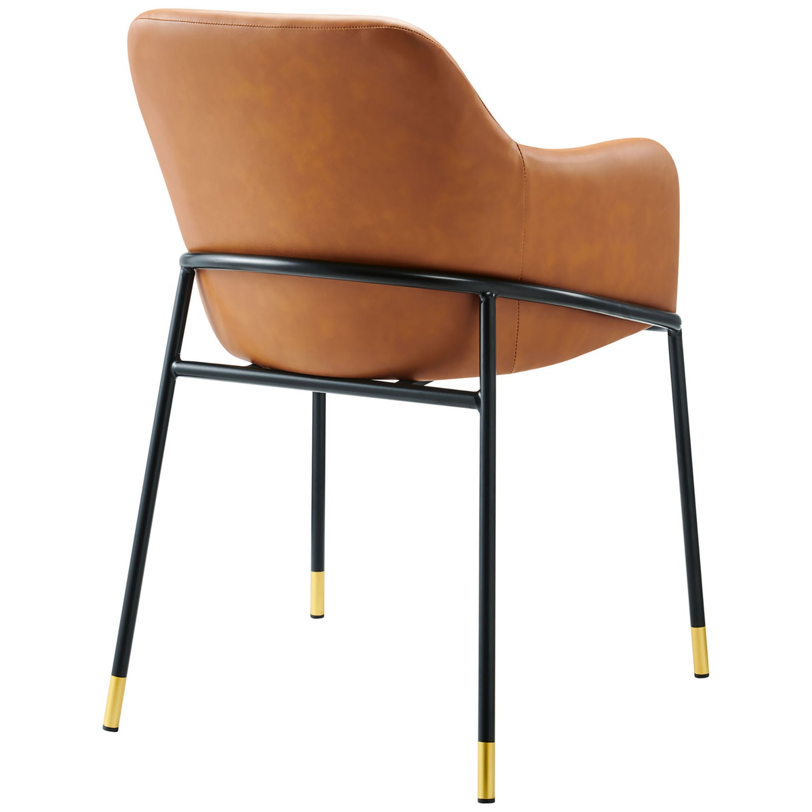 Sculpted tan backrest with continuous black metal rail and gold-tipped legs || EEI-4672-BLK-TAN || back_studio