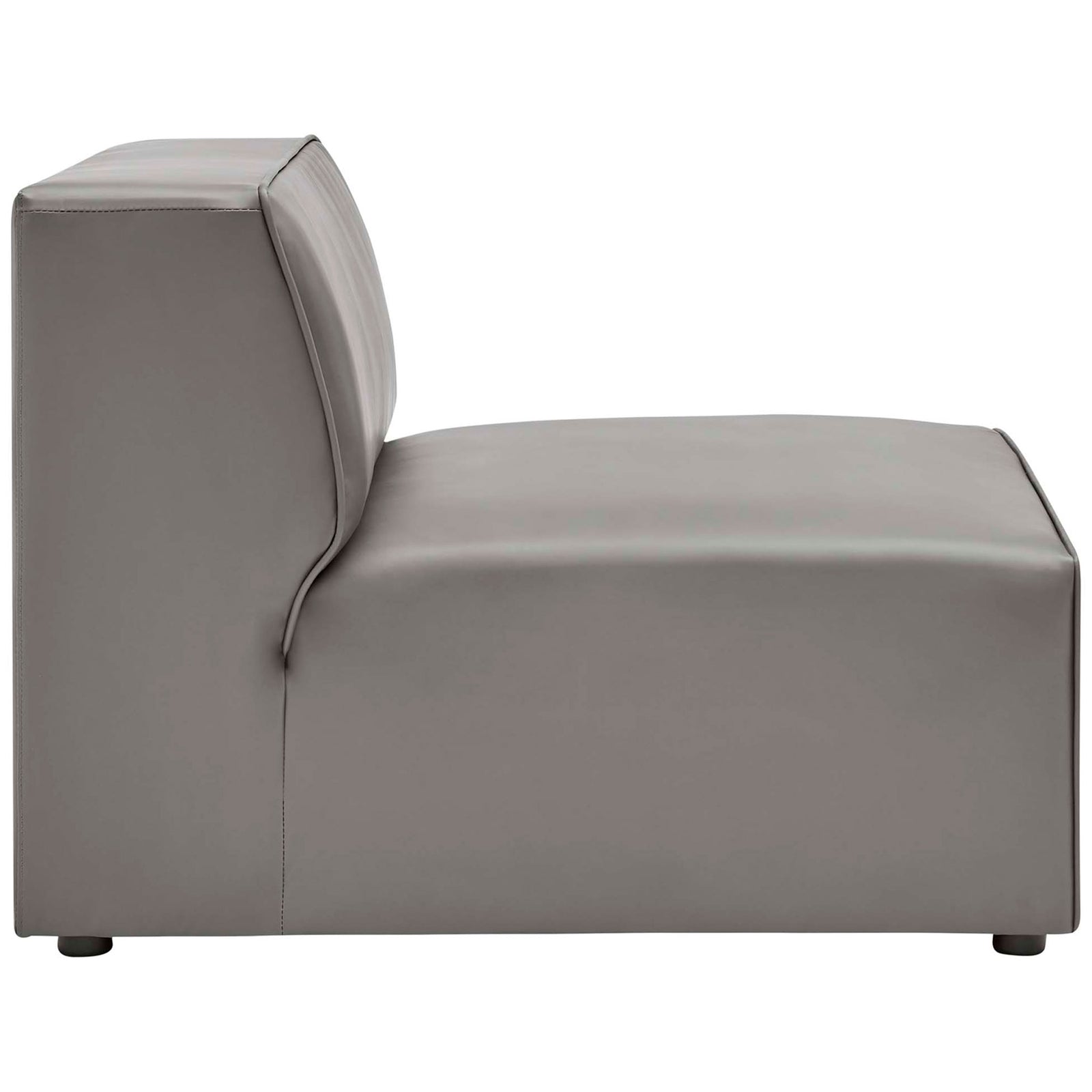 Gray vegan leather armless seat profile emphasizing sleek, uninterrupted lines || EEI-4789-GRY || side_partial_studio