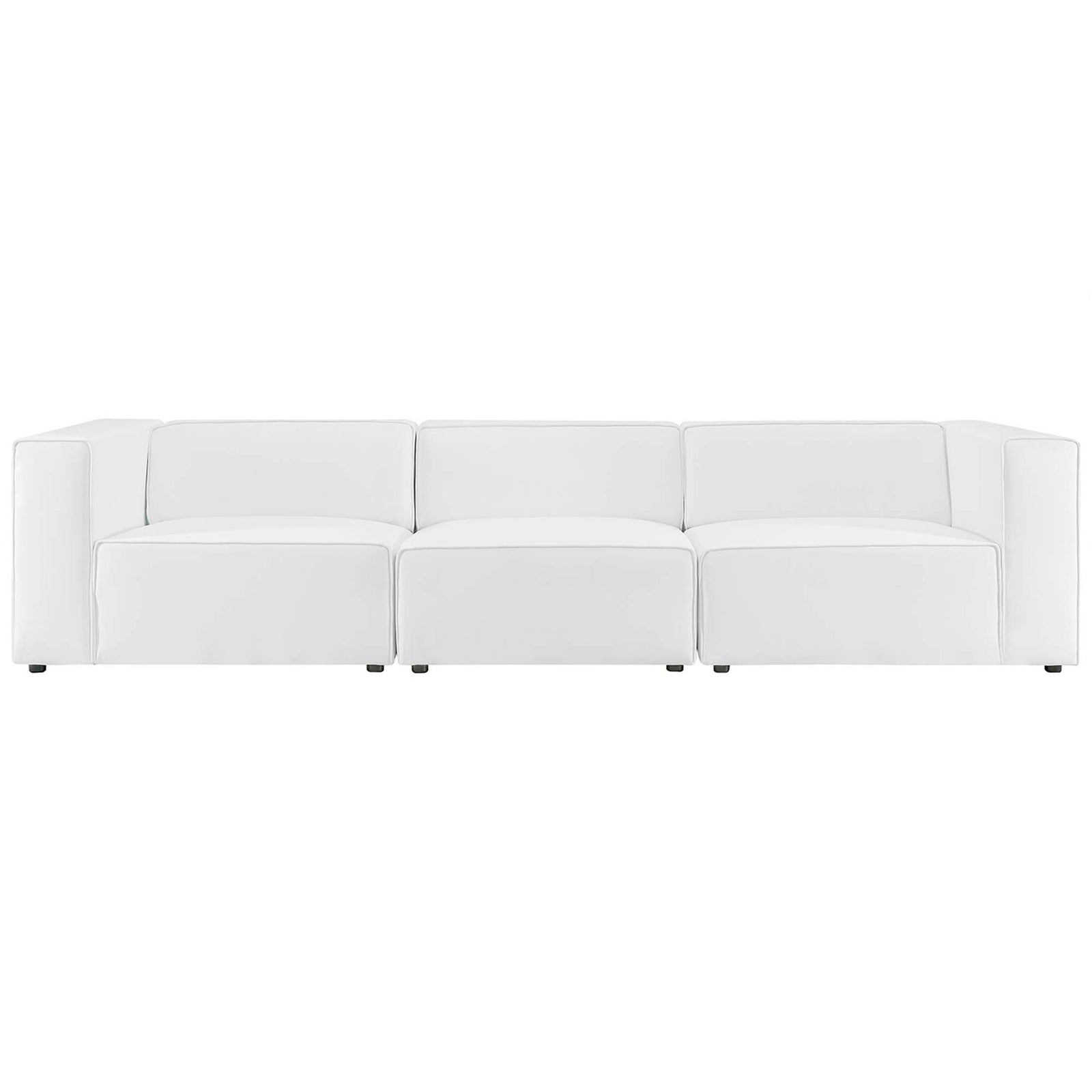 White vegan leather three-piece sectional with deep cushions and clean, low-profile lines || EEI-4789-WHI || front_studio