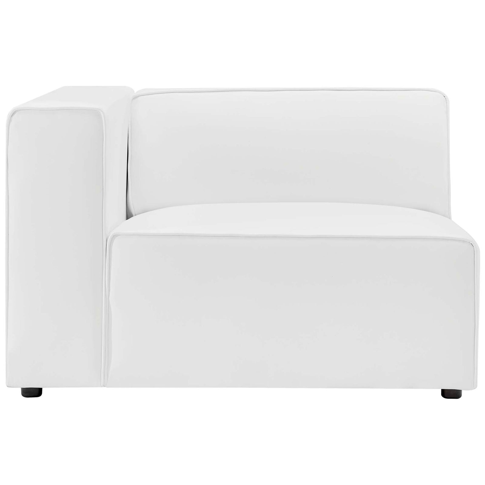 Generously sized white sectional end seat with wide track arm and plush cushion support || EEI-4789-WHI || front_partial_studio