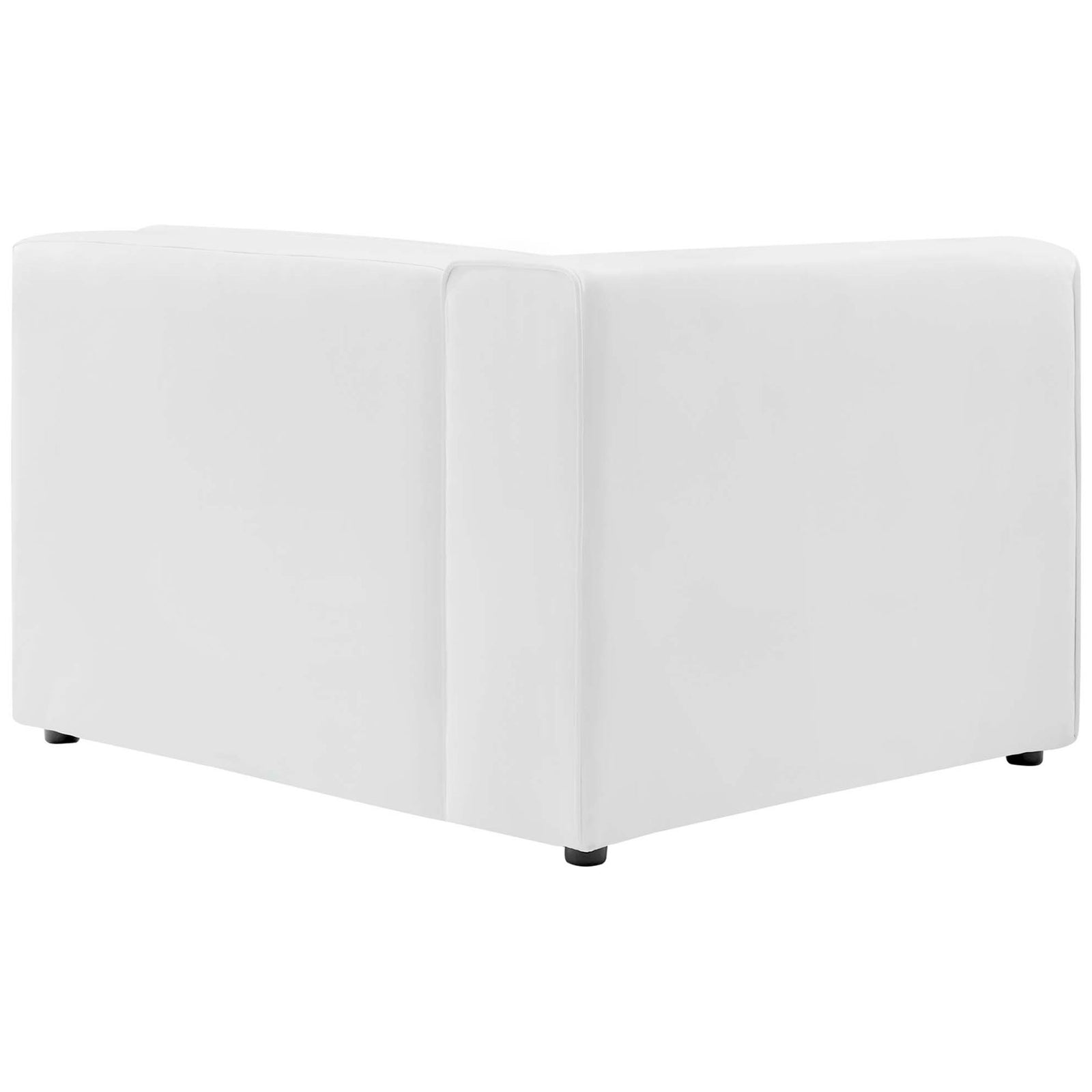 White vegan leather corner sofa module showing fully upholstered back with smooth panels and tailored seams || EEI-4793-WHI || back_angle_partial_studio