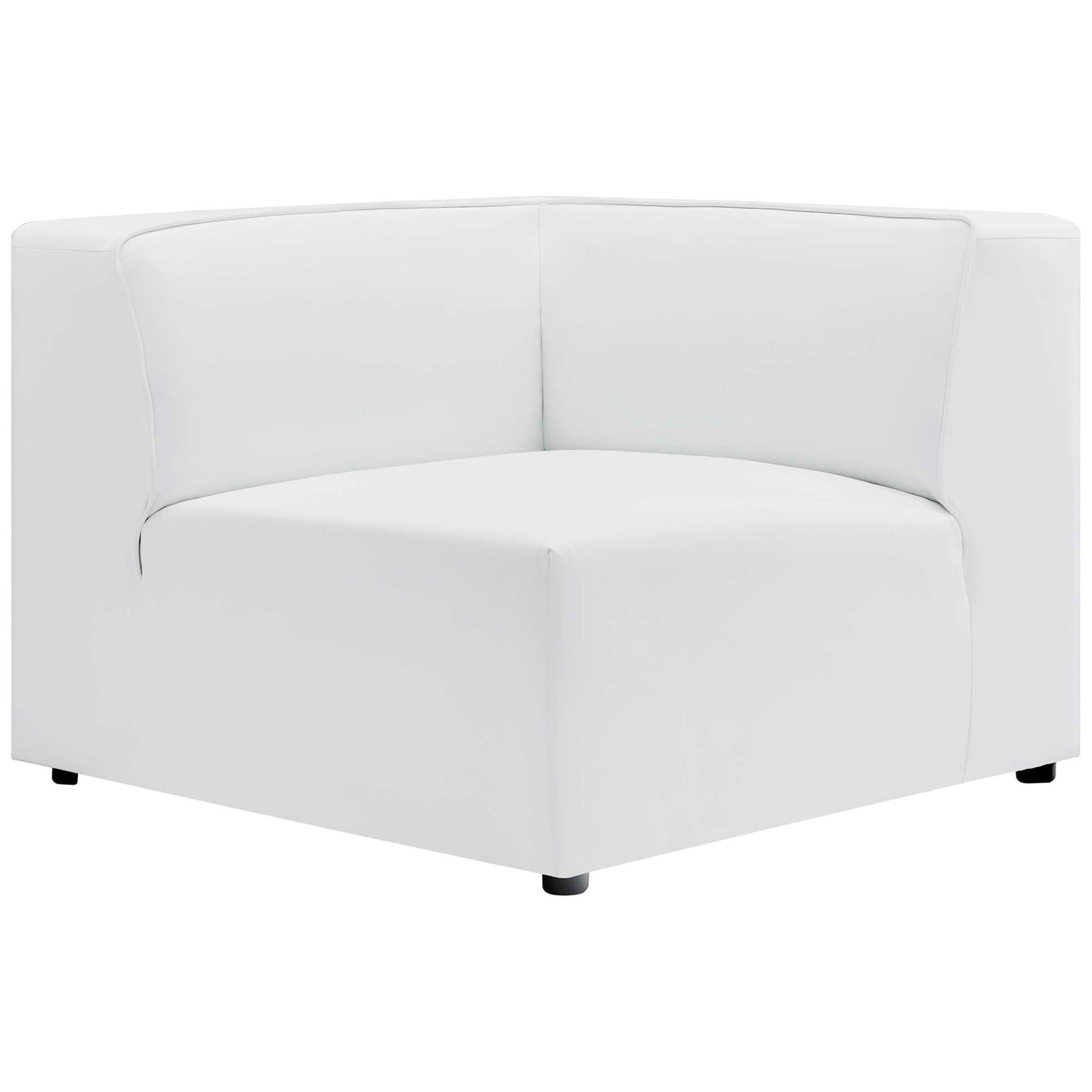 White vegan leather corner chair module creating a soft, inviting nook with thick cushioning || EEI-4795-WHI || front_angle_partial_studio