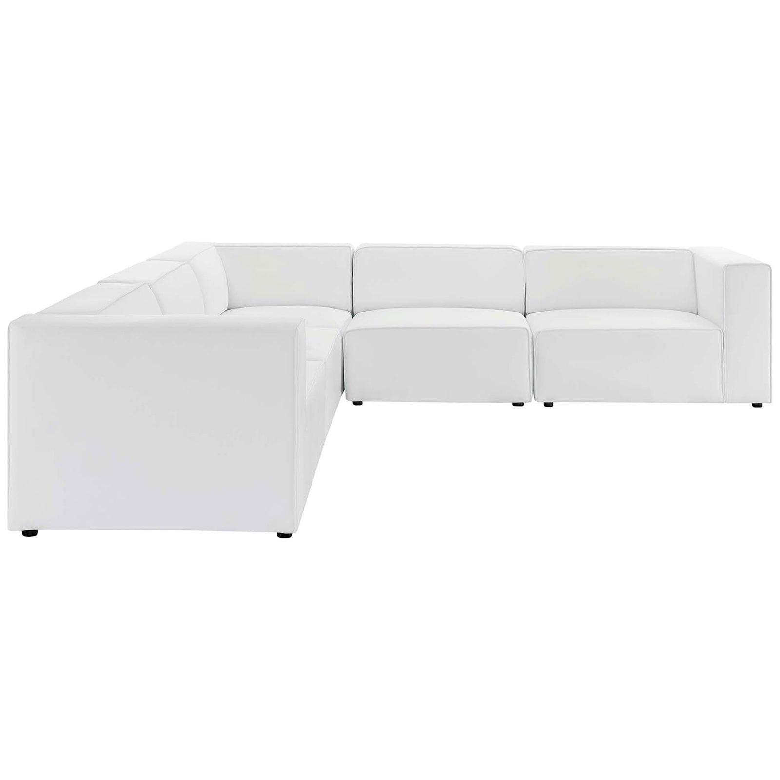 Modern 5-piece white vegan leather sectional with generous cushioning and clean, tailored edges || EEI-4795-WHI || front_studio