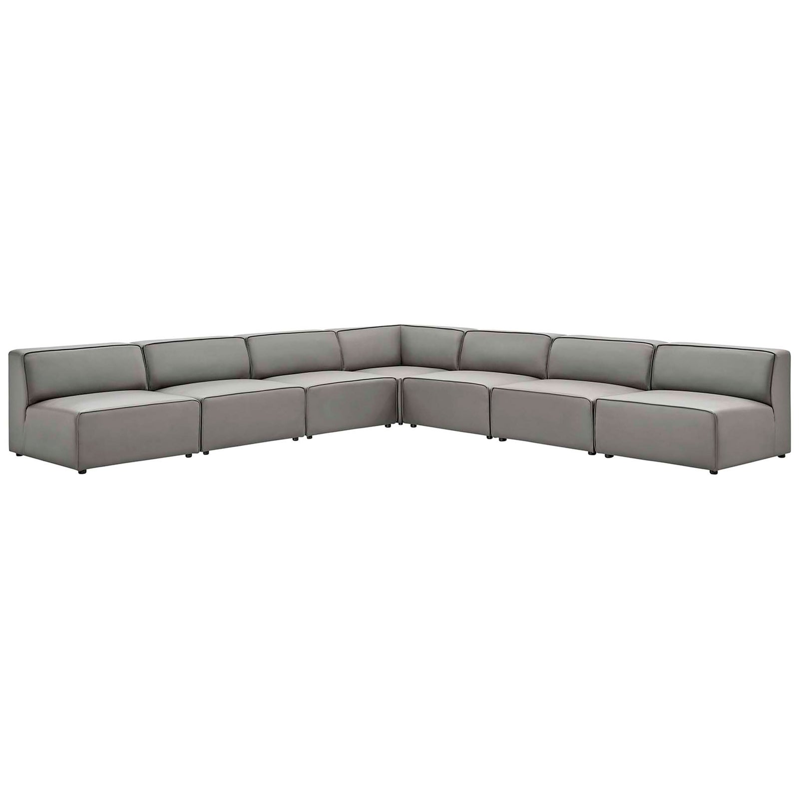 Spacious gray vegan leather 7-piece sectional sofa with low-profile modular design || EEI-4797-GRY || front_angle_studio