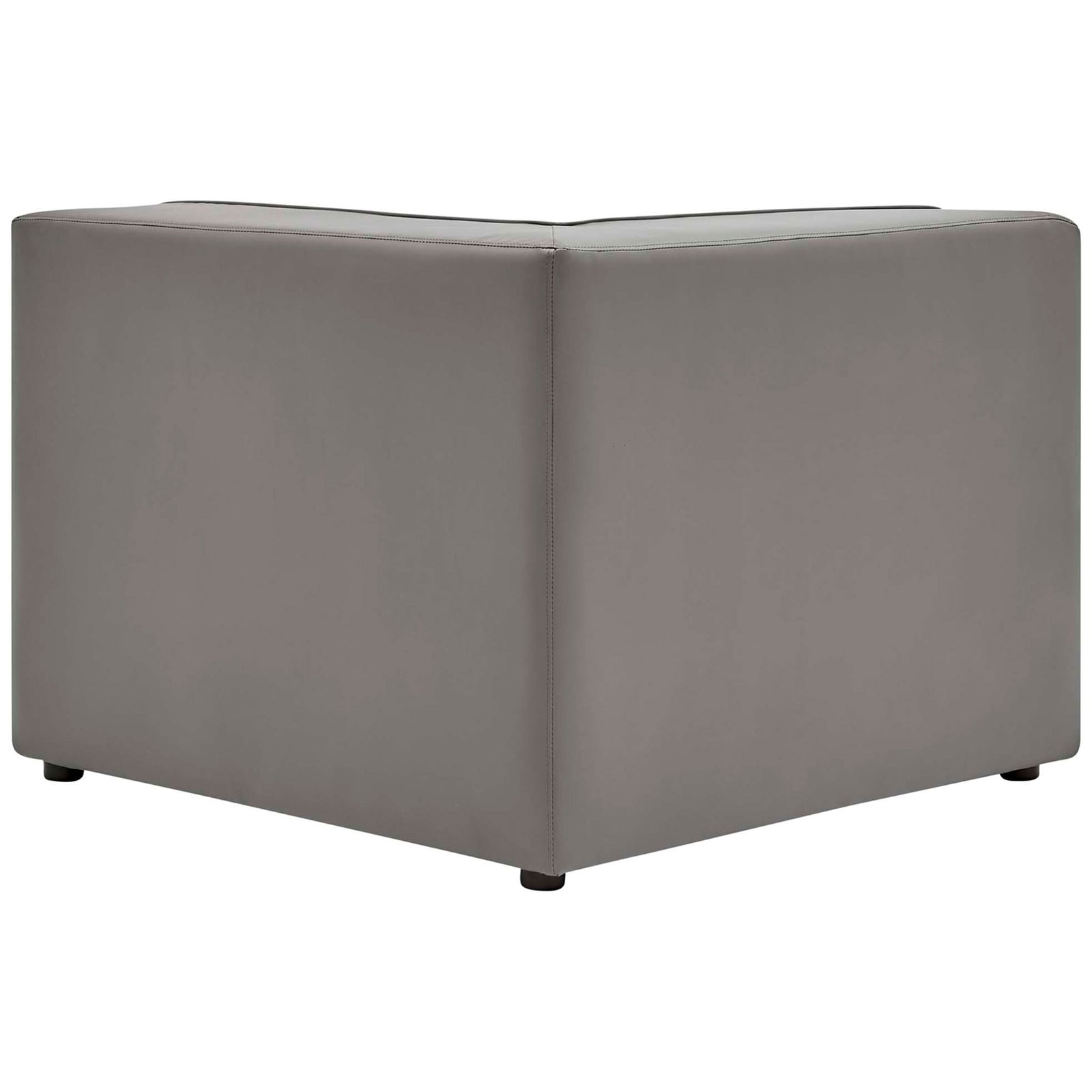 Back panel of the gray vegan leather corner chair highlighting tailored stitching detail || EEI-4797-GRY || back_partial_studio