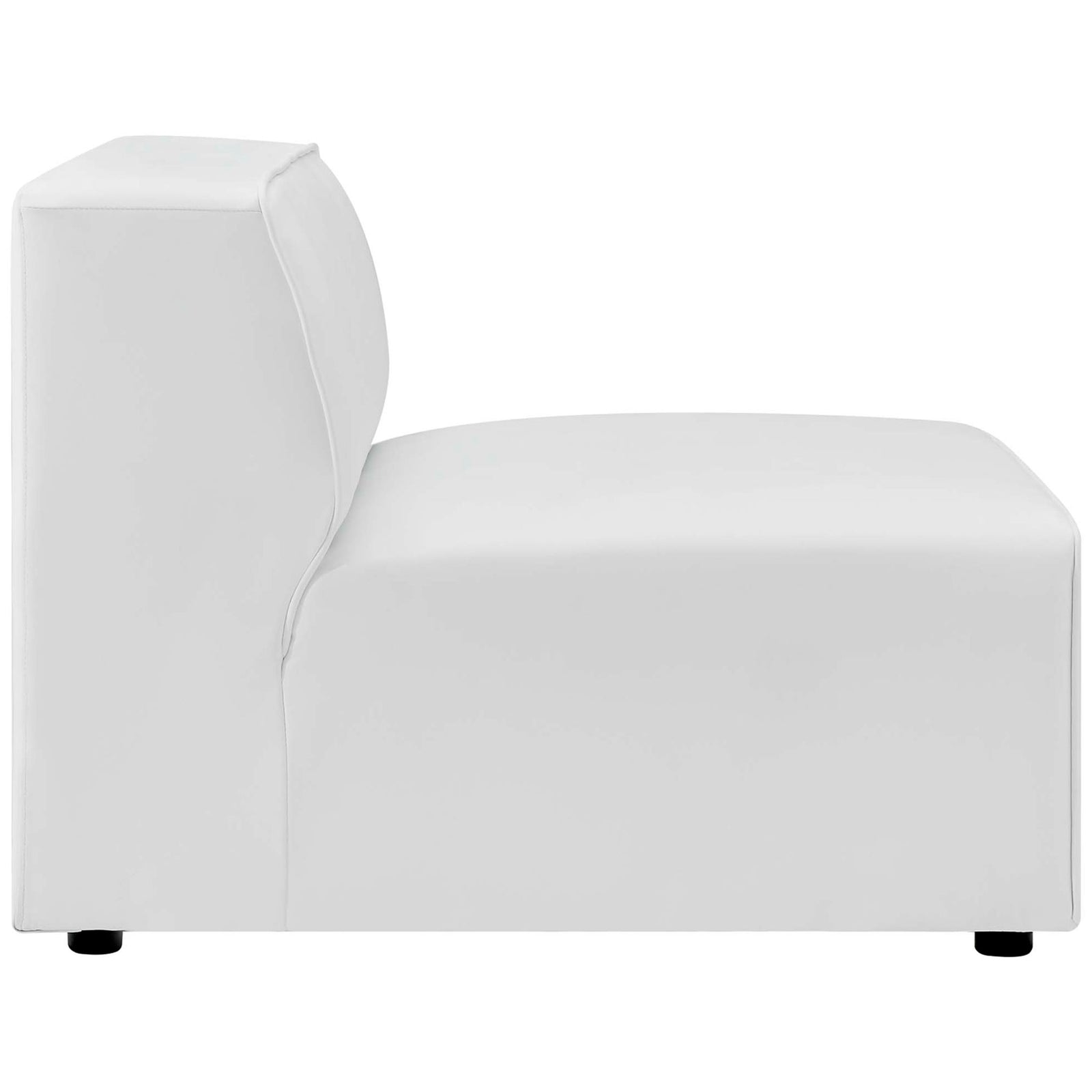 Side view of the armless chair highlights its gently curved backrest and tailored vegan leather upholstery || EEI-4797-WHI || side_partial_studio