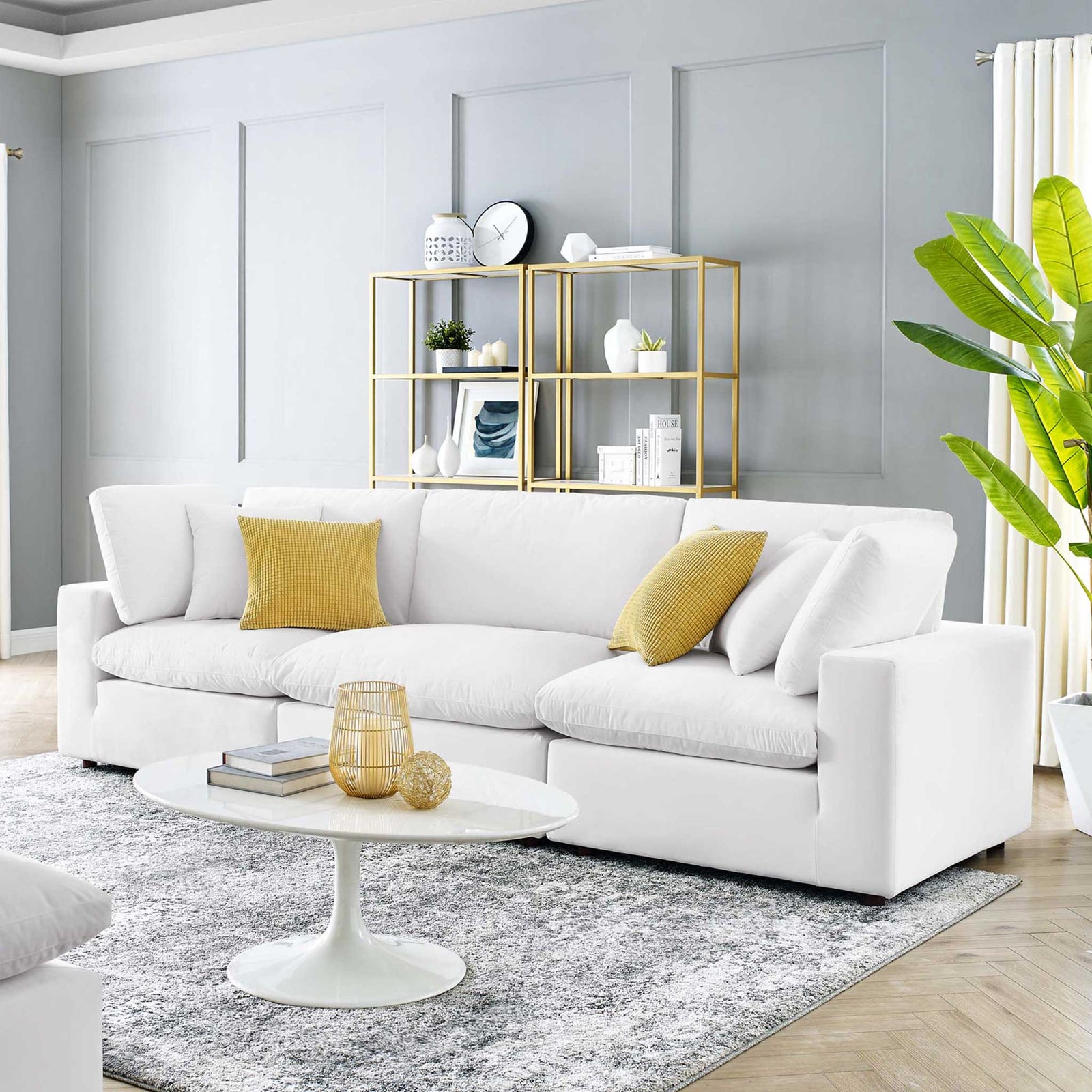 Comino Down Filled Overstuffed Velvet Sofa White