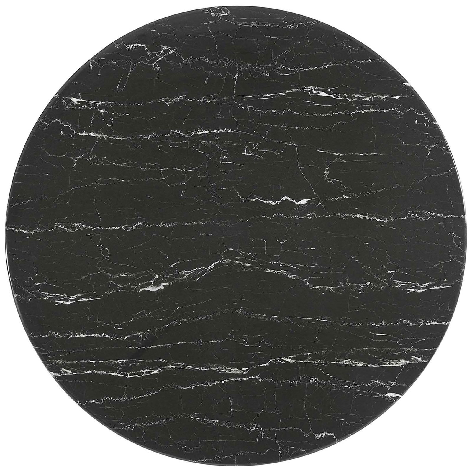 40 inch round black faux marble tabletop showcasing subtle white veining. || EEI-4876-BLK-BLK || top_studio