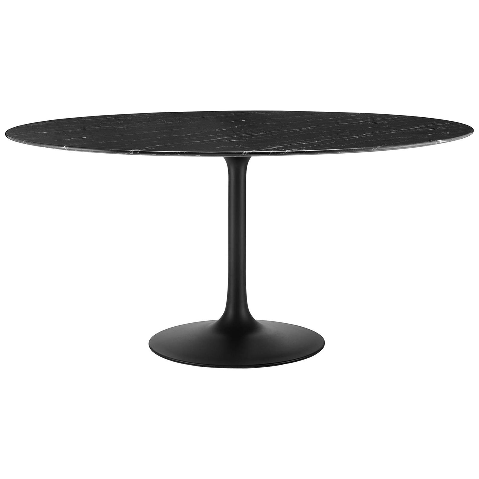Spacious 60 inch black faux marble pedestal dining table for hosting larger gatherings. || EEI-4879-BLK-BLK || front_studio