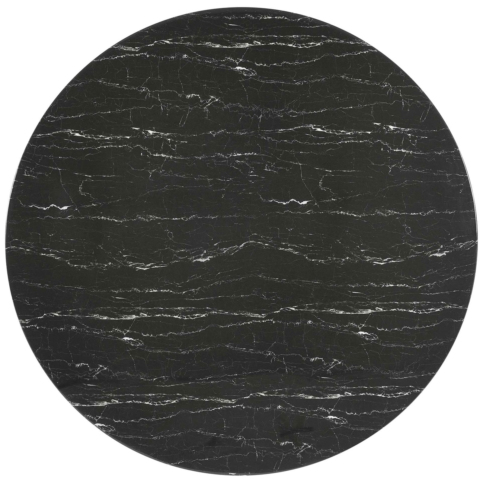 60 inch round black faux marble tabletop with bold white veining pattern. || EEI-4879-BLK-BLK || top_studio