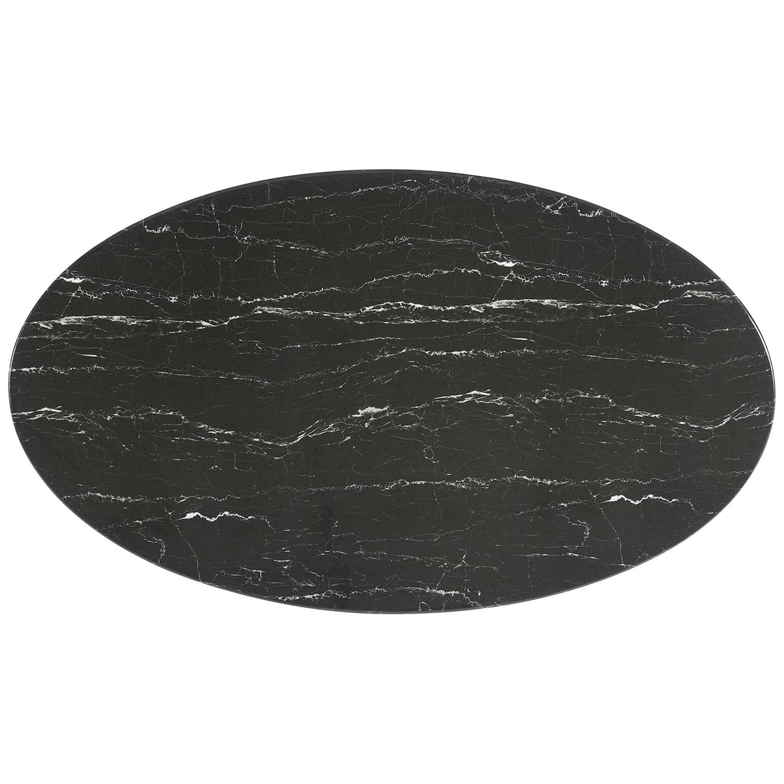 Black oval faux marble tabletop with elegant white veining and beveled edge || EEI-4880-BLK-BLK || top_studio