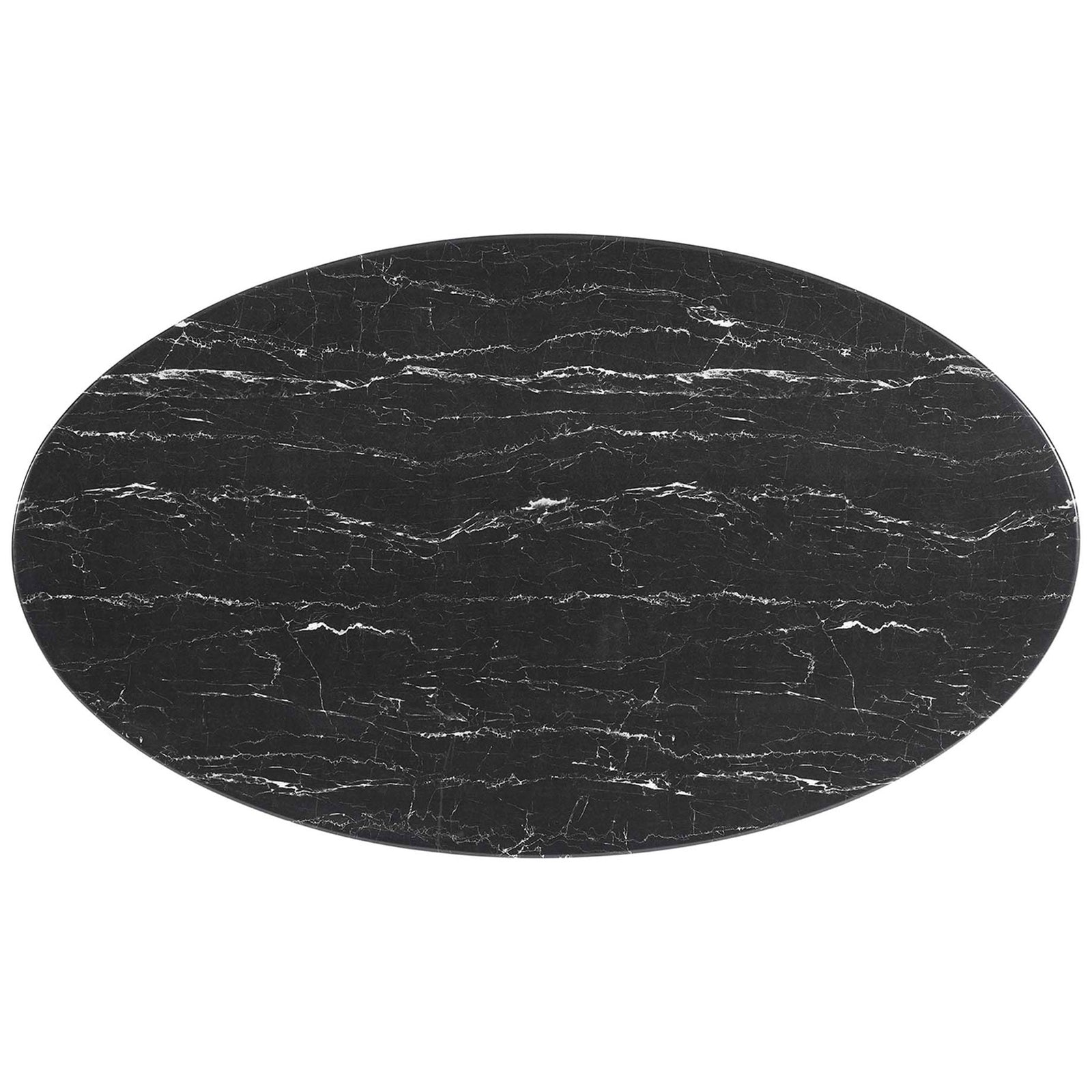 Generous 60 inch oval faux marble tabletop in black with subtle white veining throughout || EEI-4881-BLK-BLK || top_studio