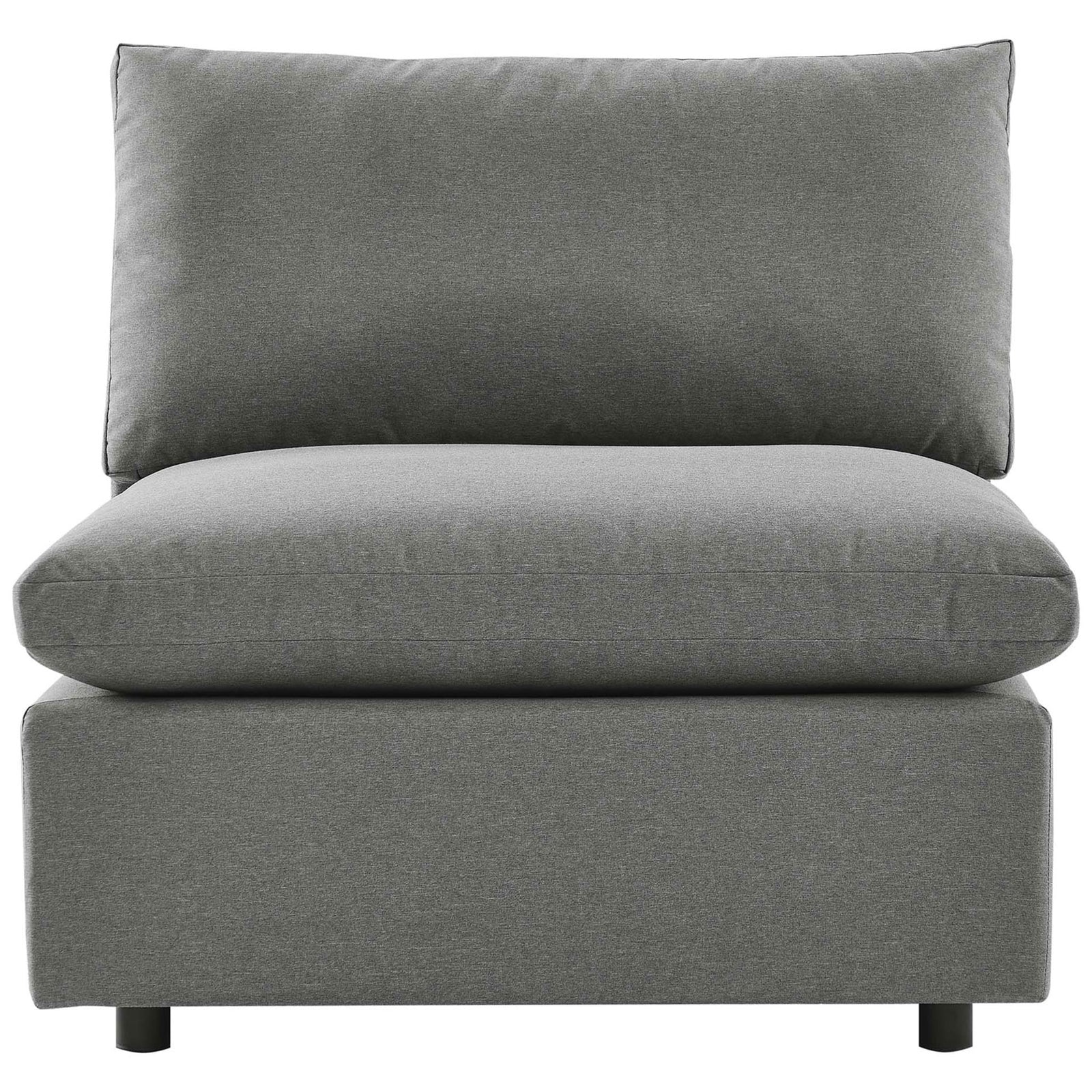 Charcoal gray outdoor armless chair with plush cushions and low modern profile for relaxed seating || EEI-4902-CHA || front_studio