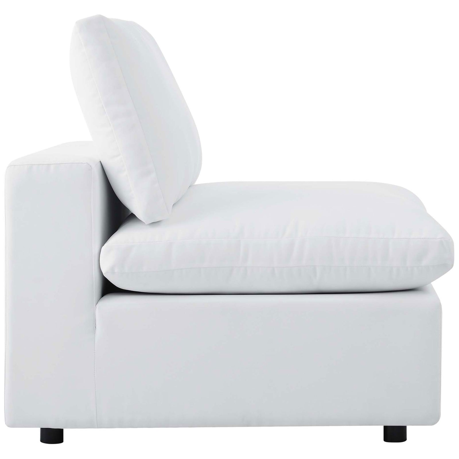White Sunbrella armless chair with extra deep seat and tall back cushion for relaxed lounging || EEI-4905-WHI || side_studio