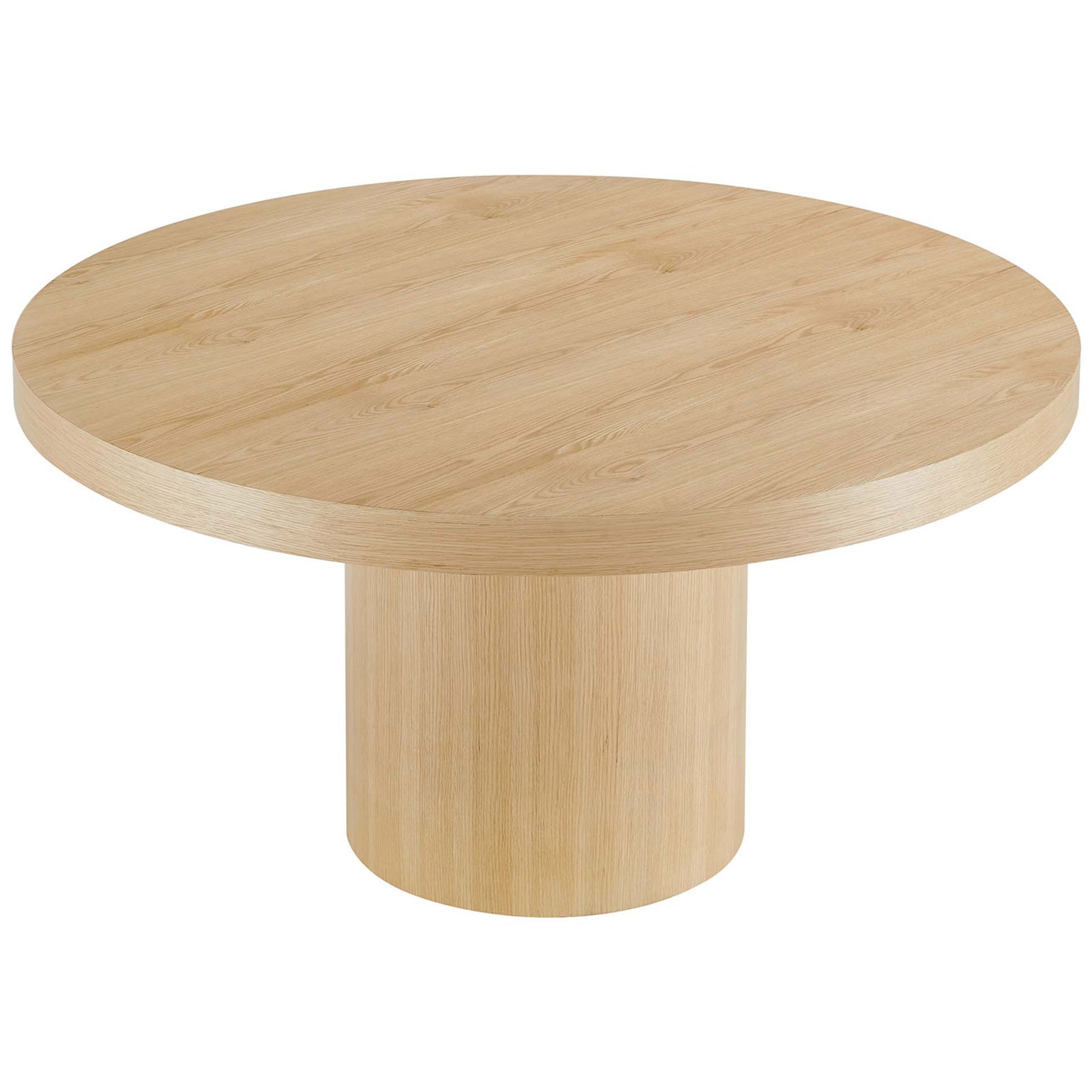 Modern oak pedestal dining table with a wide round surface for spacious everyday gatherings || EEI-4911-OAK || top_angle_studio