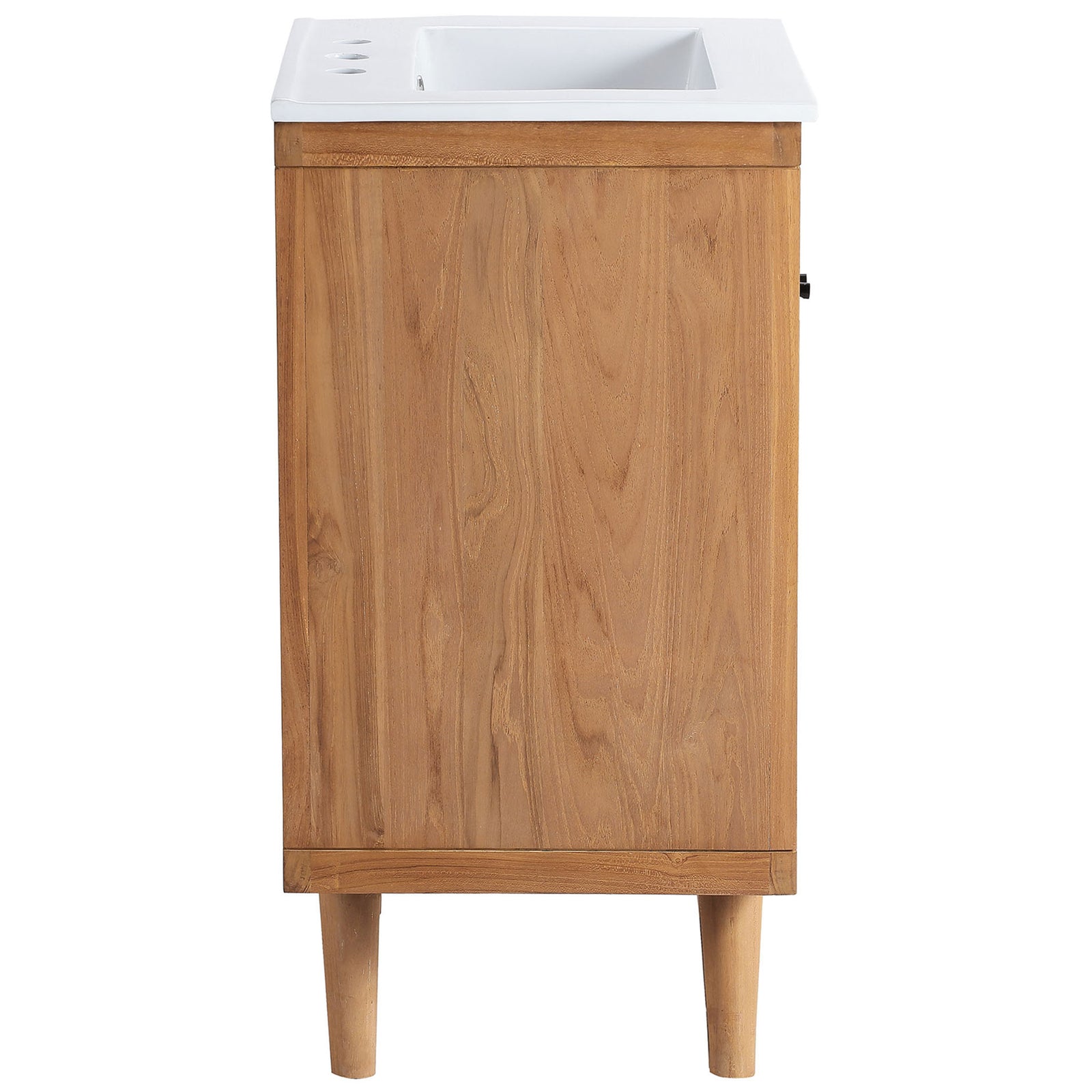 Solid teak side profile shows clean lines and warm wood grain || EEI-5112-NAT-WHI || side_studio