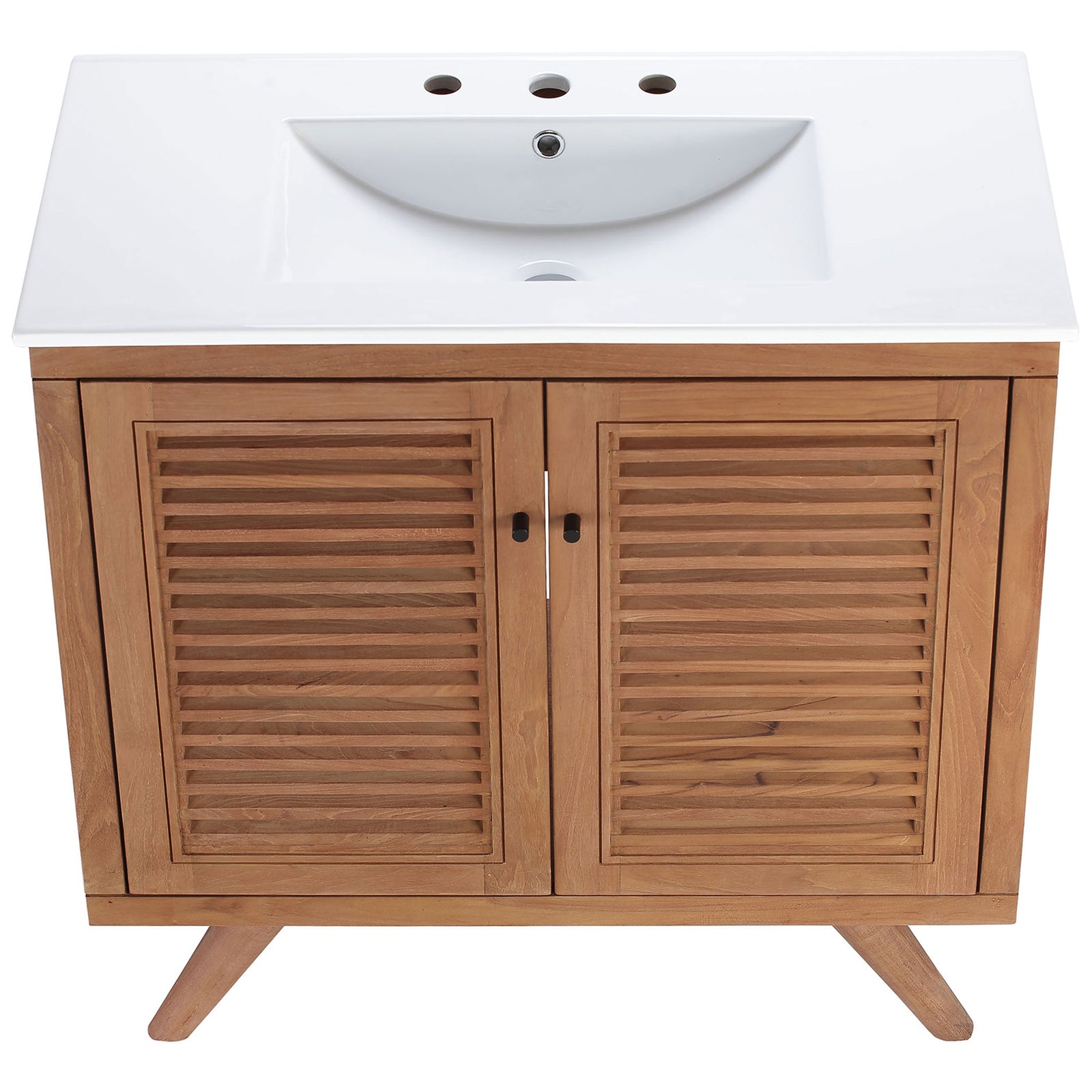 Expansive integrated ceramic sink with three faucet holes and beveled rim || EEI-5113-NAT-WHI || top_studio