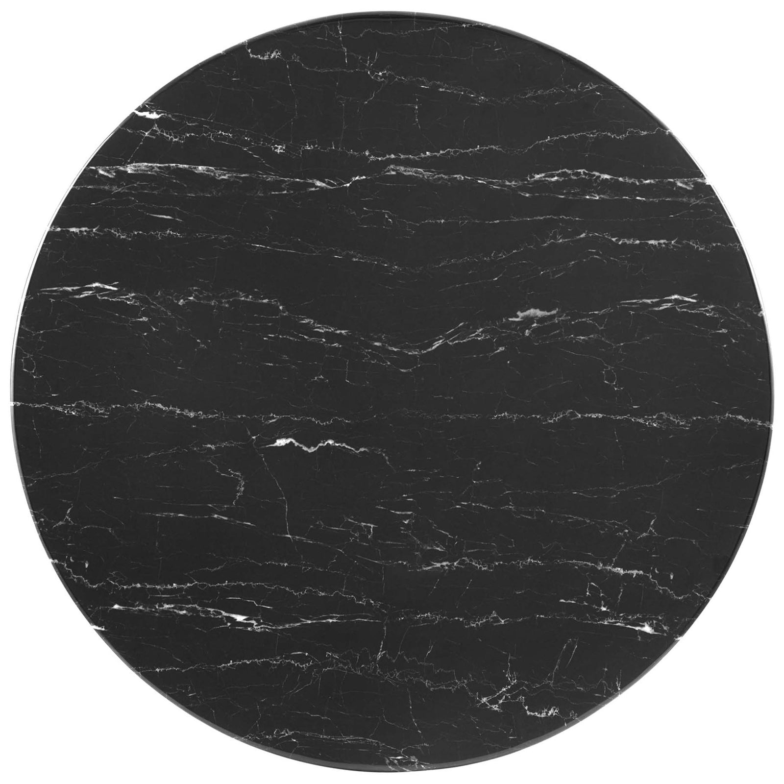 Black artificial marble tabletop with subtle white veining and smooth round edge || EEI-5131-GLD-BLK || top_studio