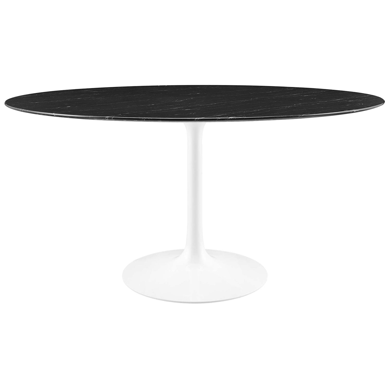 60 inch round black faux marble dining table with white pedestal base for generous seating || EEI-5184-WHI-BLK || front_studio