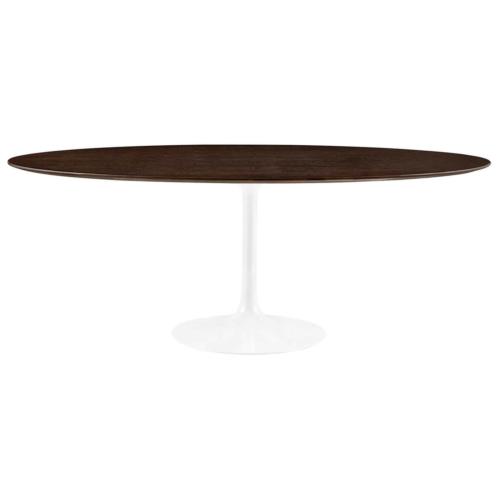 78 inch oval cherry walnut dining table with slim white pedestal base for eight || EEI-5196-WHI-CHE || front_studio