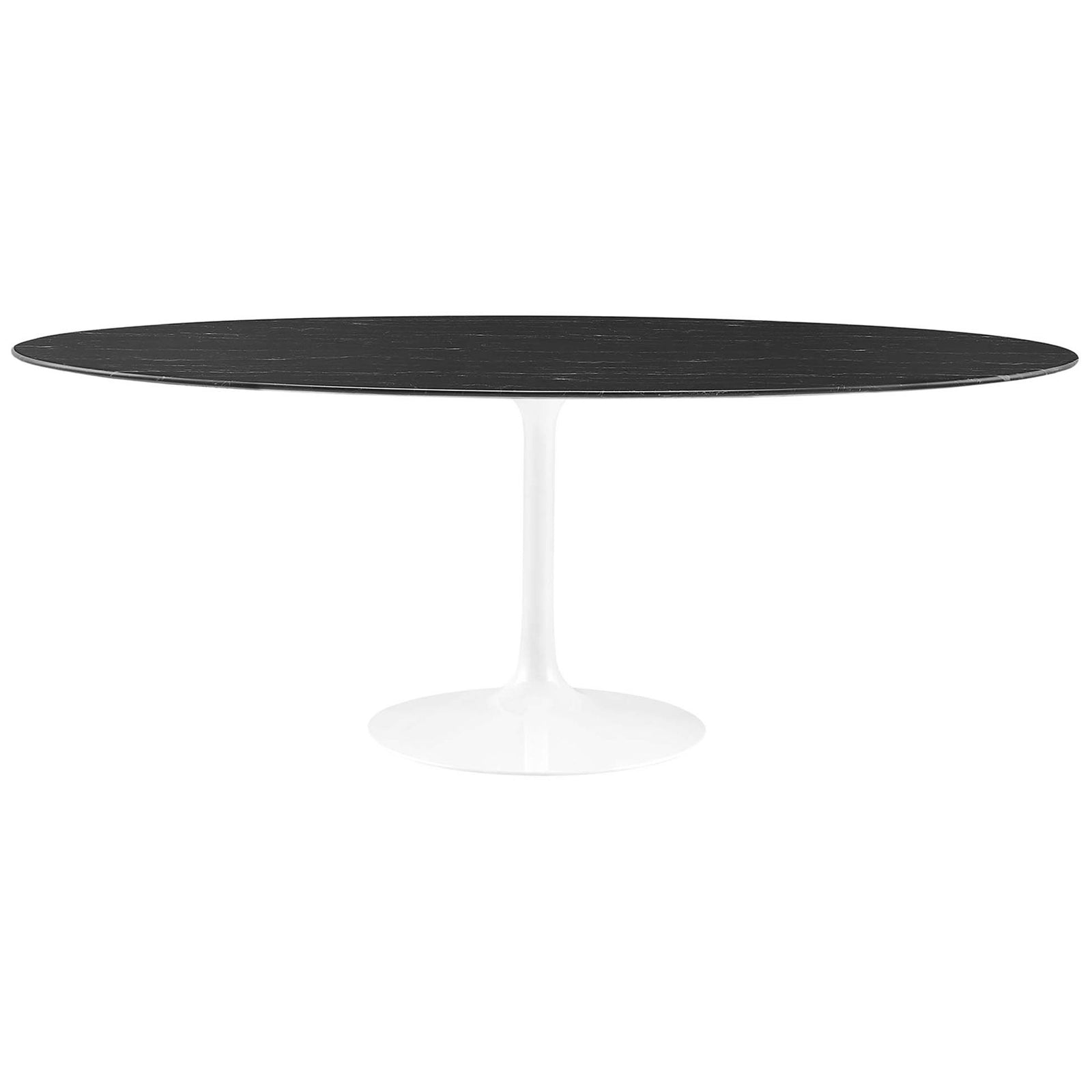 Lippa 78 in. extra-long oval black faux marble dining table with white pedestal base seating up to eight || EEI-5198-WHI-BLK || front_studio