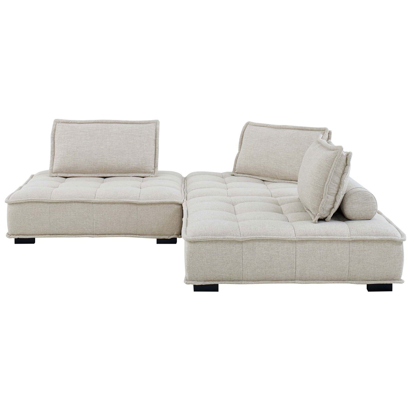 Two-piece Saunter beige tufted lounge configuration with deep cushions and low, armless design || EEI-5206-BEI || front_studio