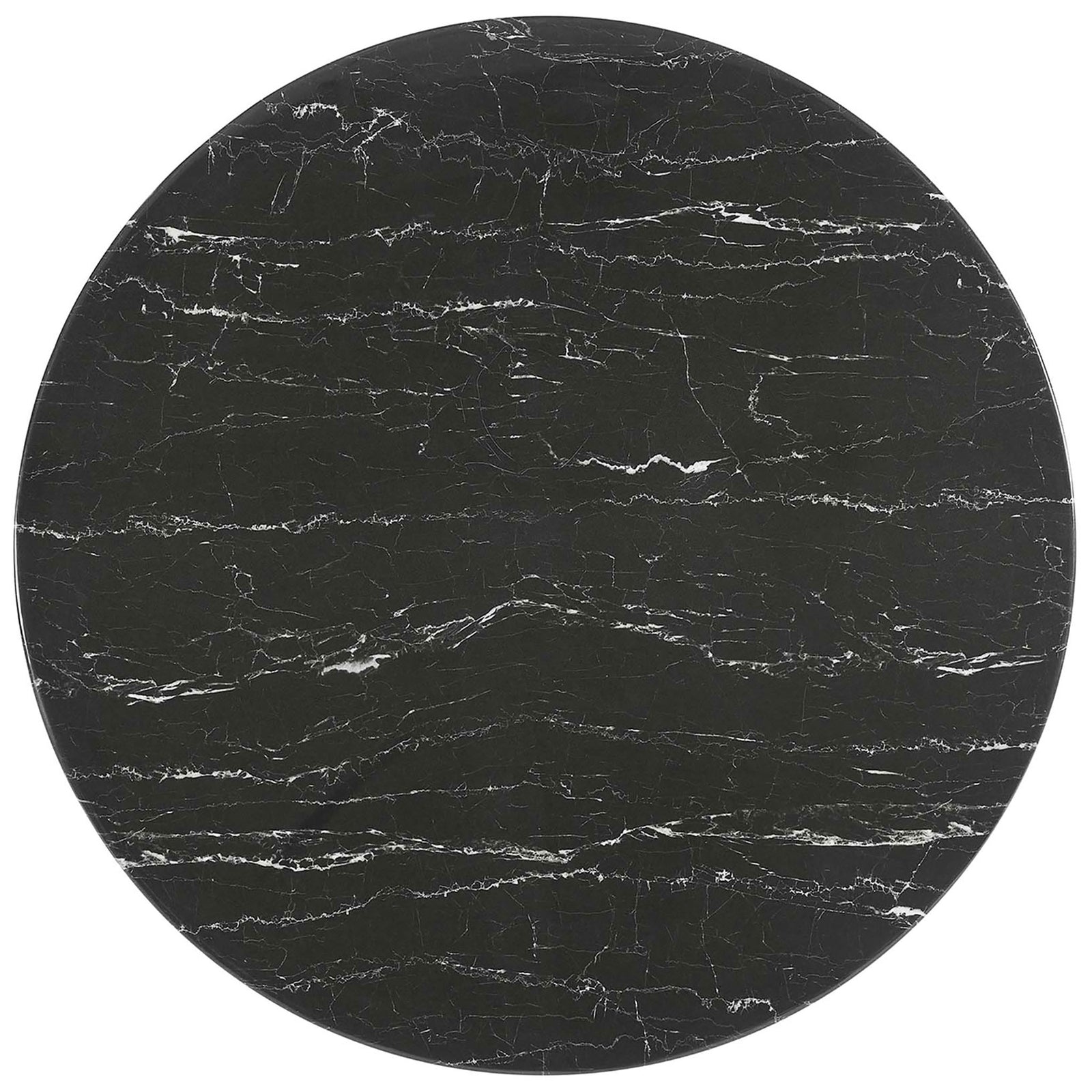 Black veined faux marble 40 inch round tabletop delivers a dramatic focal point for modern dining || EEI-5238-GLD-BLK || top_studio