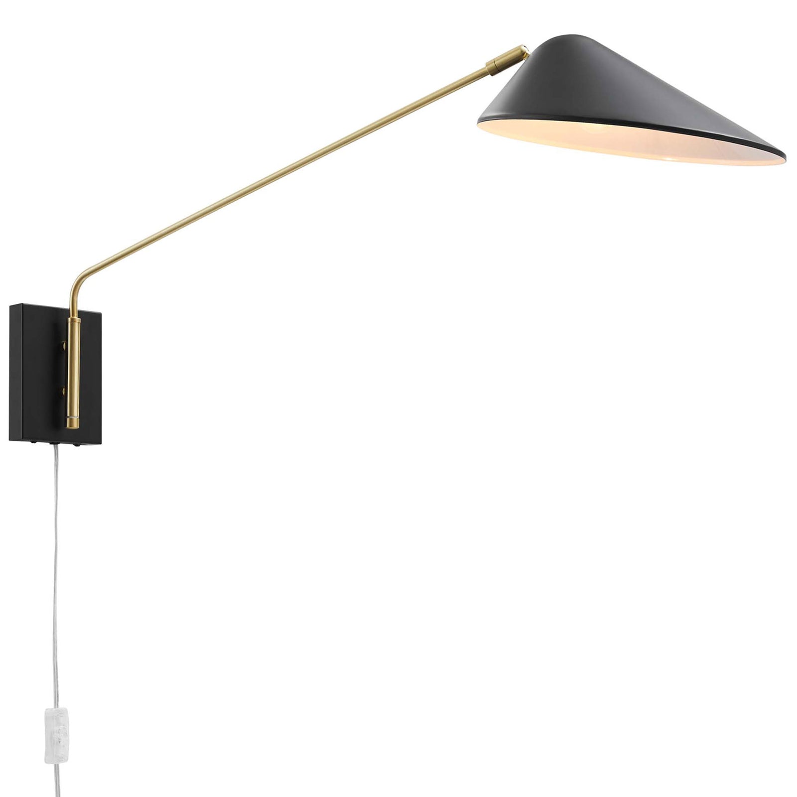 Adjustable 24 inch arm effortlessly positions the black shade to illuminate your space. || EEI-5295-BLK || front_angle_on_studio