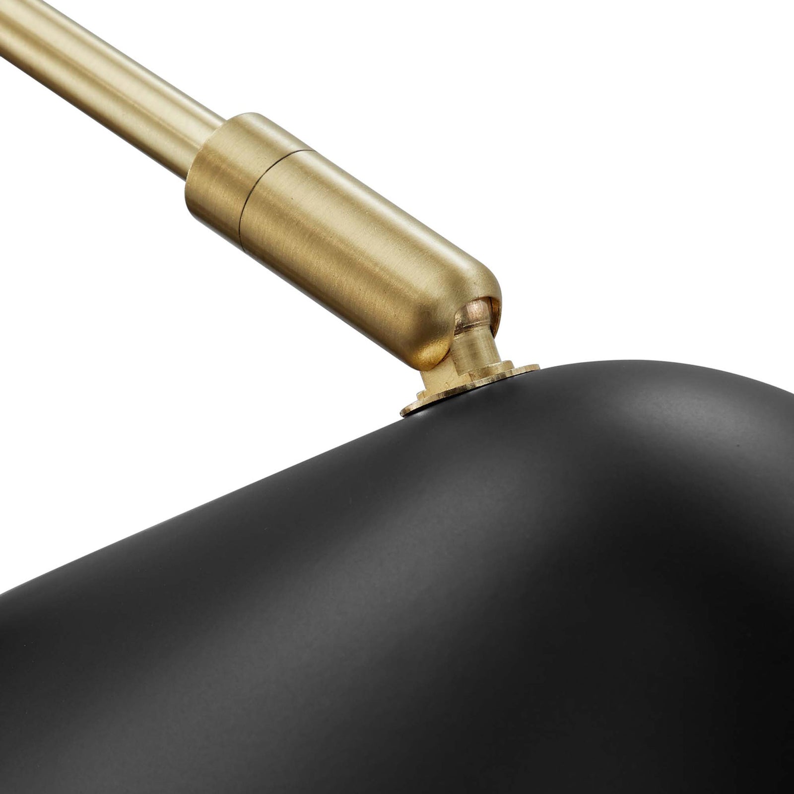 Brass swivel connection at the shade allows precise aiming of light where needed. || EEI-5296-BLK || detail_studio
