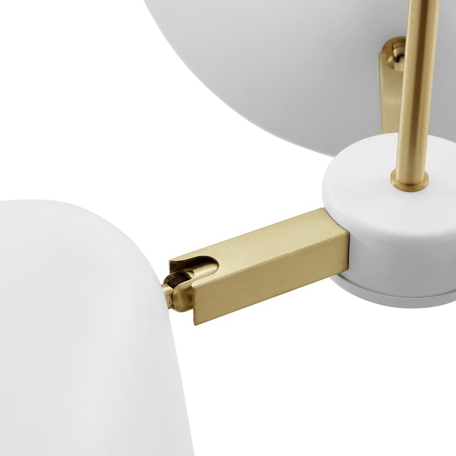 Articulated brass hinge highlights the adjustable shade mechanism || EEI-5299-WHI || detail_studio